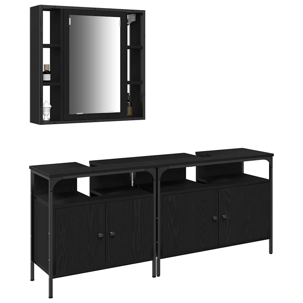 Vannitoa valamud 3 tk Must 80 x 30 x 60 cm Tehispuit