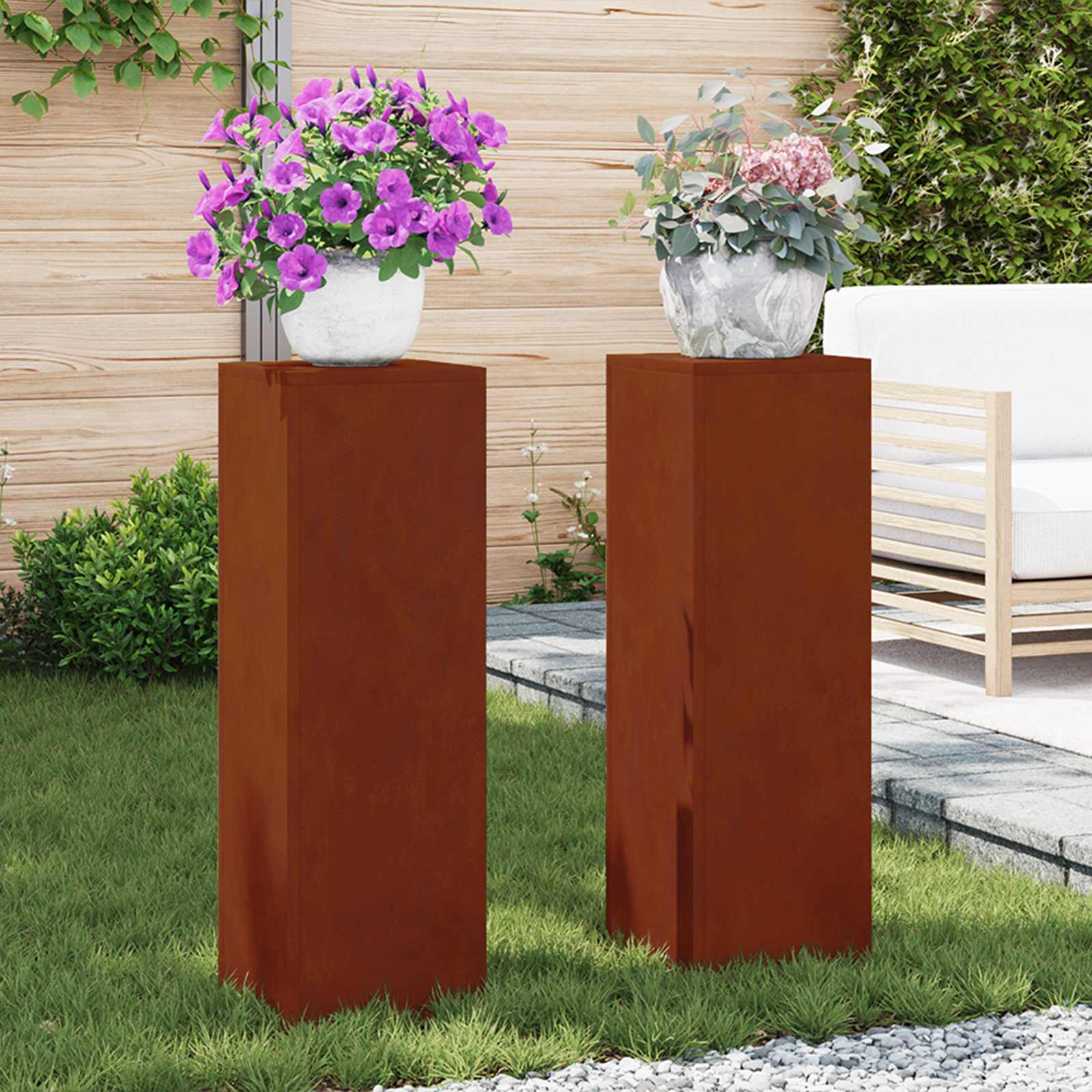 Taimede alus 2 tk Rooste 24 x 24 x 75 cm Ilmastikukindel teras