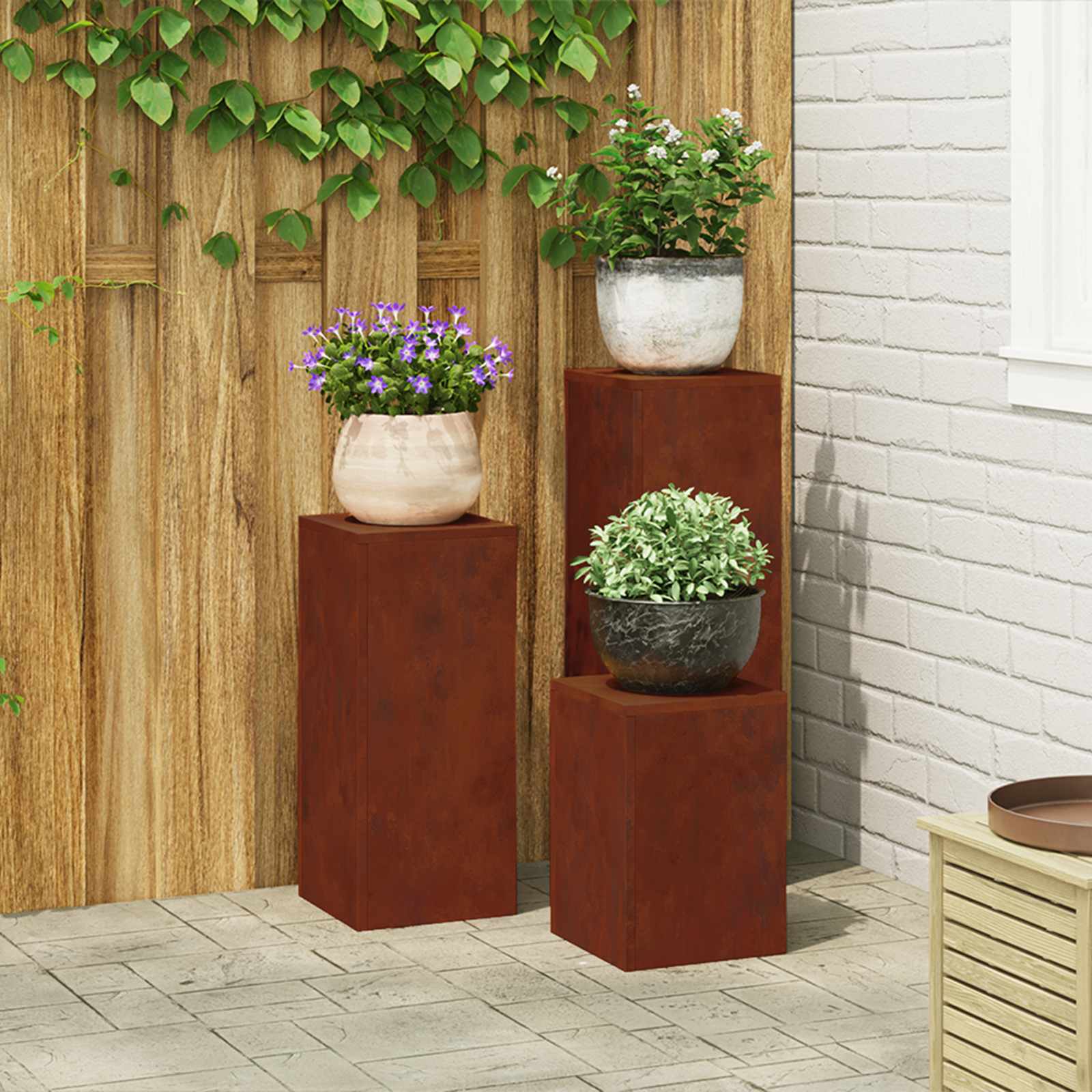 Taimede alus 3 tk Rooste 24 x 24 x 75 cm Ilmastikukindel teras