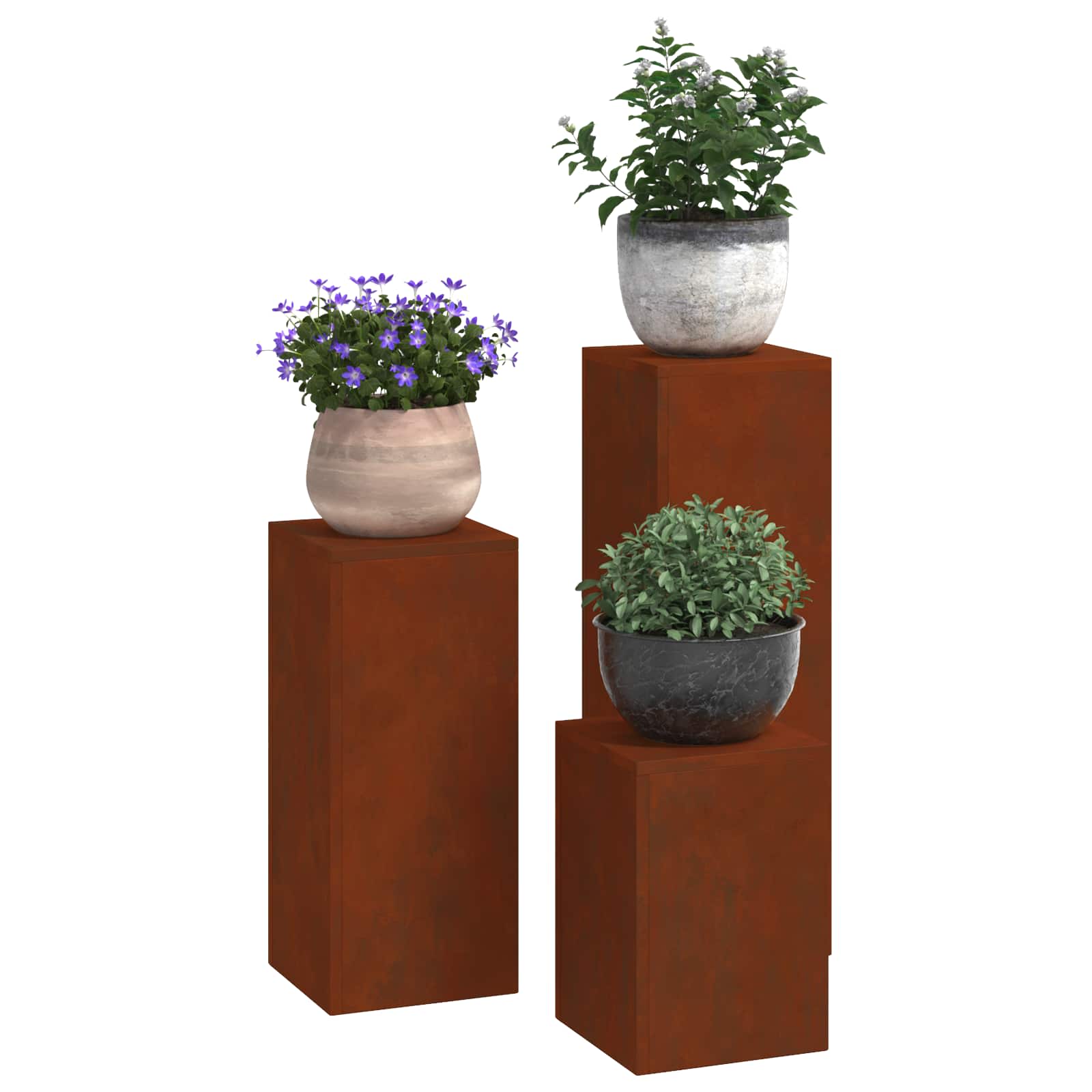 Taimede alus 3 tk Rooste 24 x 24 x 75 cm Ilmastikukindel teras