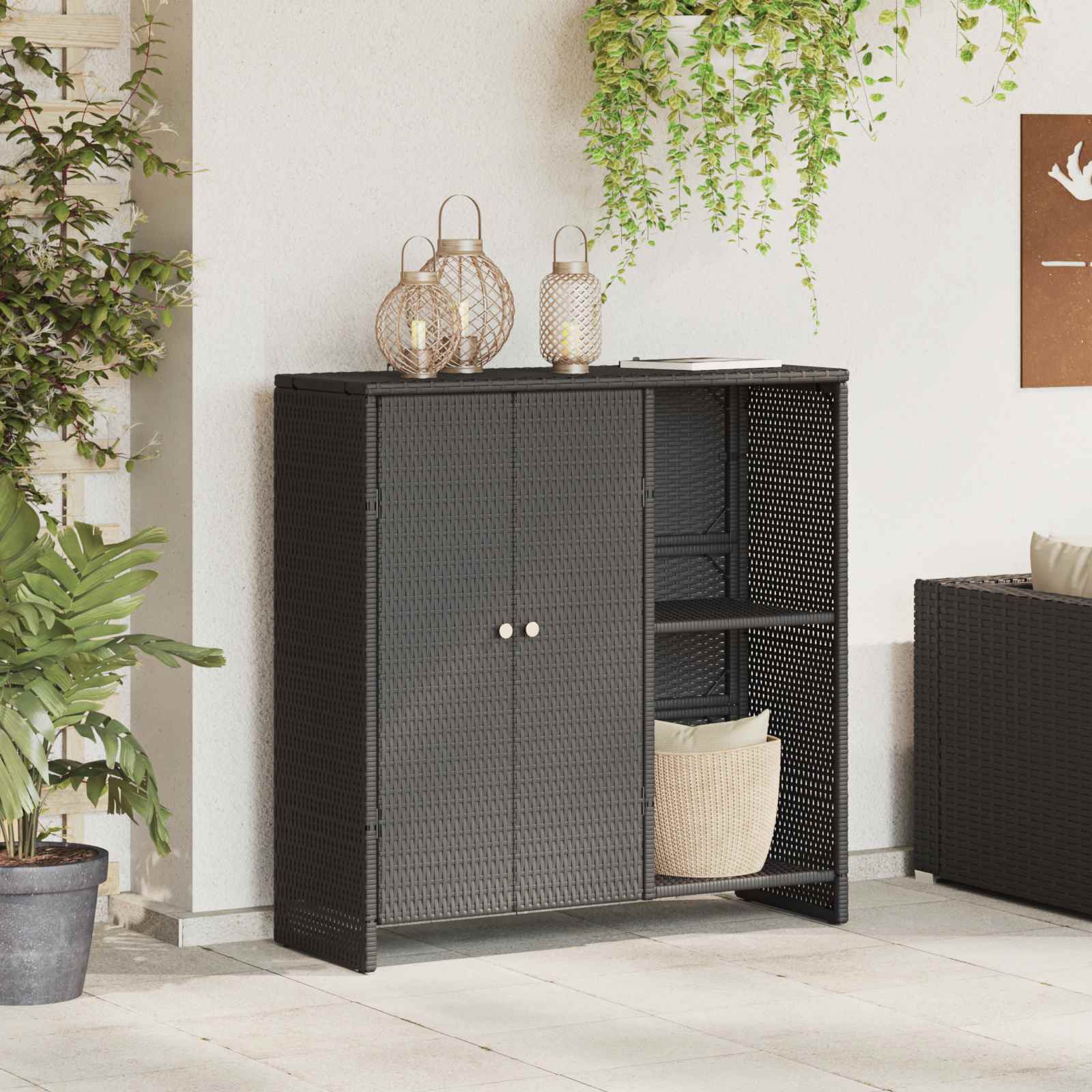 Hoiukapp riiuliga ladustamisega Must 100 x 36 x 102 cm Rotang