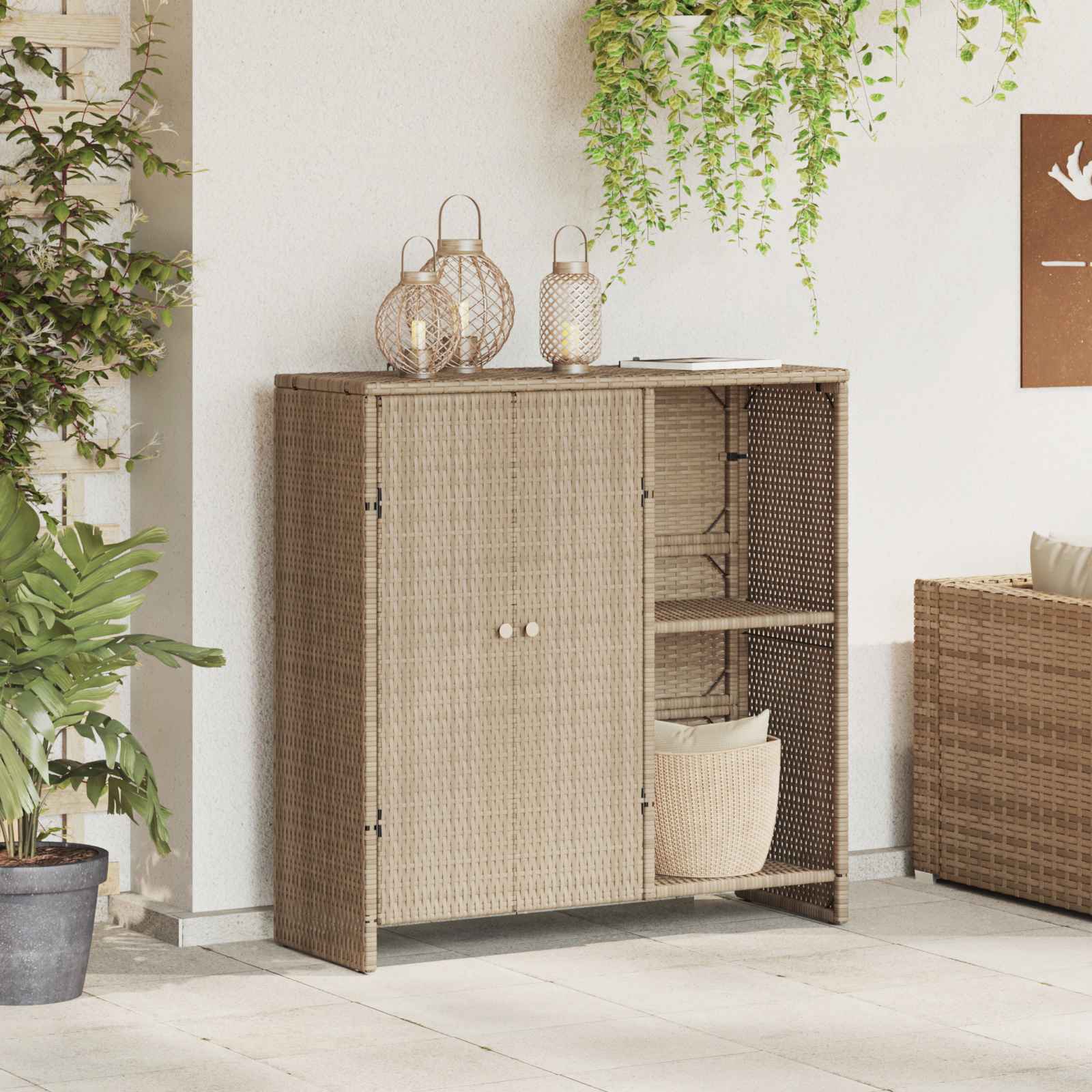 Hoiukapp riiuliga ladustamisega Beež 100 x 36 x 102 cm Rotang