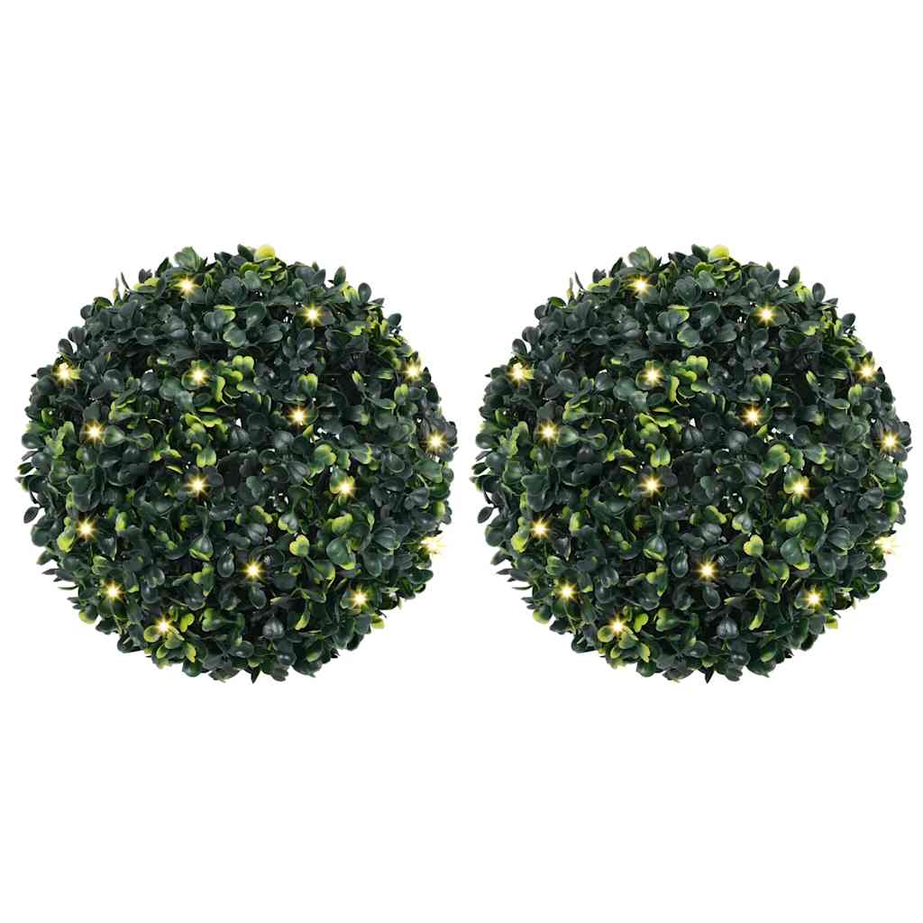 Kunstpukspuidust pallid LED tuledega 2 tk Roheline 45 cm