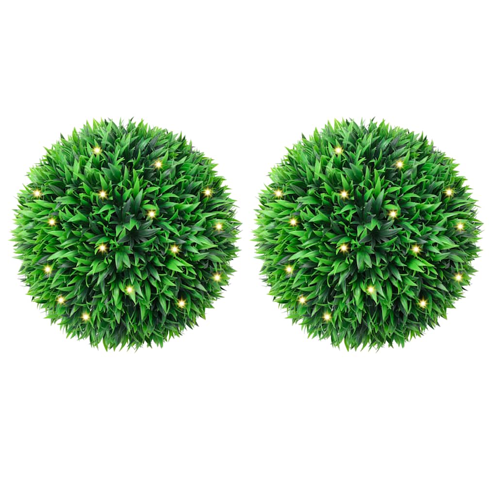 Kunstpukspuidust pallid LED tuledega 2 tk Roheline 38 cm