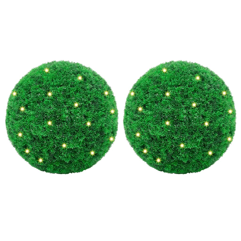 Kunstpukspuidust pallid LED tuledega 2 tk Roheline 35 cm