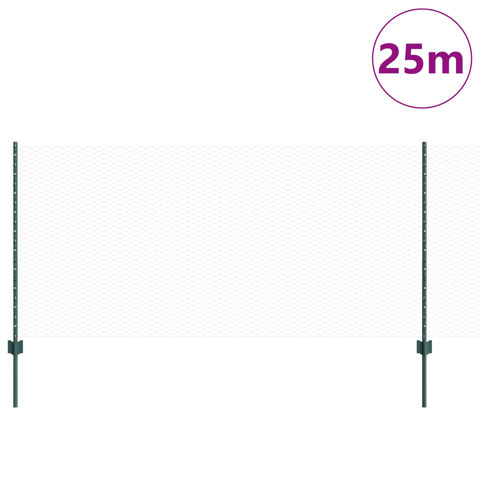 Kuusnurkne aed koos posti 25 x 1 m PVC-kaetud teras Roheline