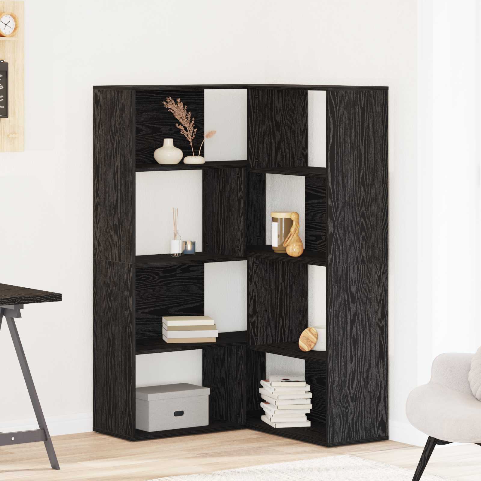 Garderoobikapp 6 tasandit 85 x 85 x 140 cm Tehispuit Must tamm