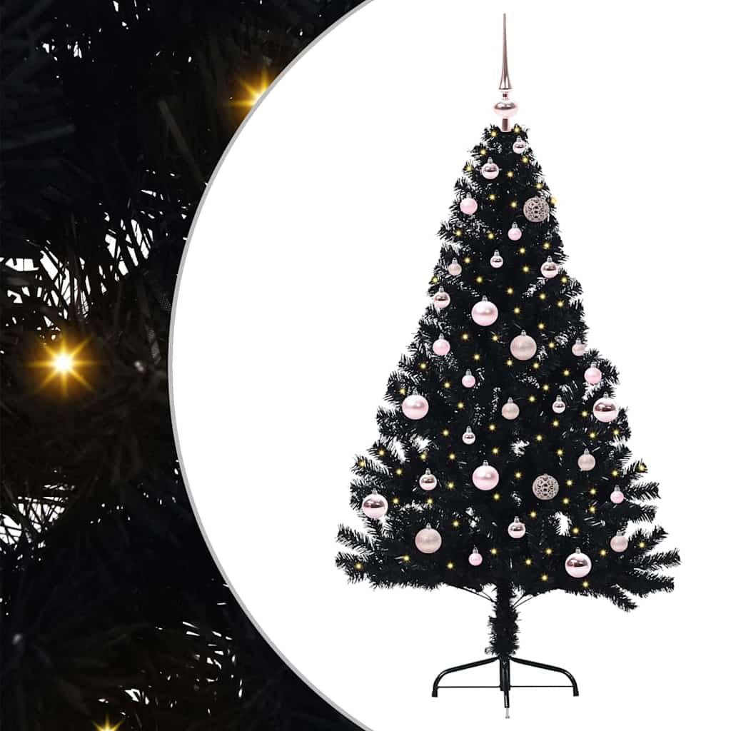 Tehis pre-lit jõulupuu koos 150 LED-iga Must 150 cm PVC