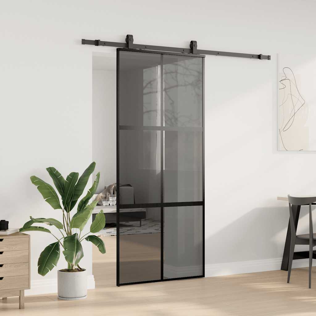 Lükanduks riistvara komplektiga must 90x205 cm karastatud klaas