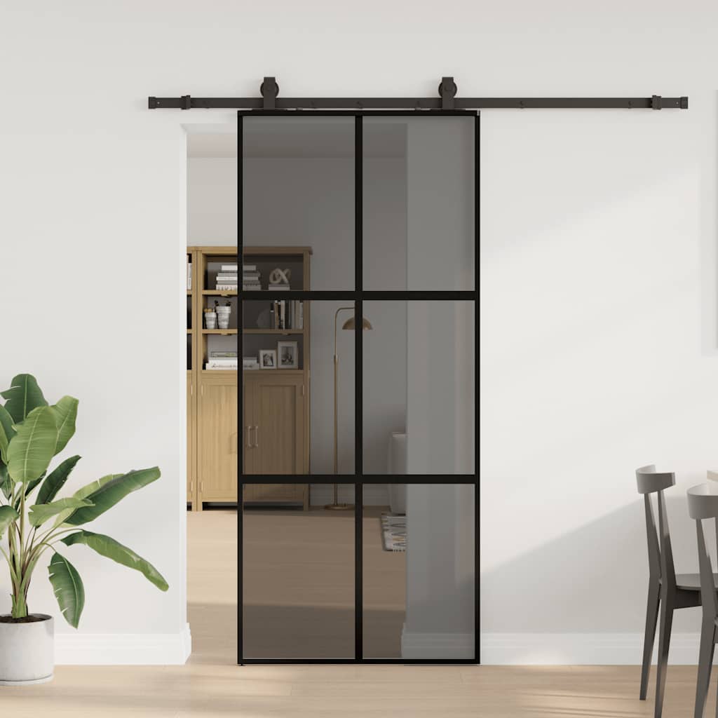 Lükanduks riistvara komplektiga must 90x205 cm karastatud klaas