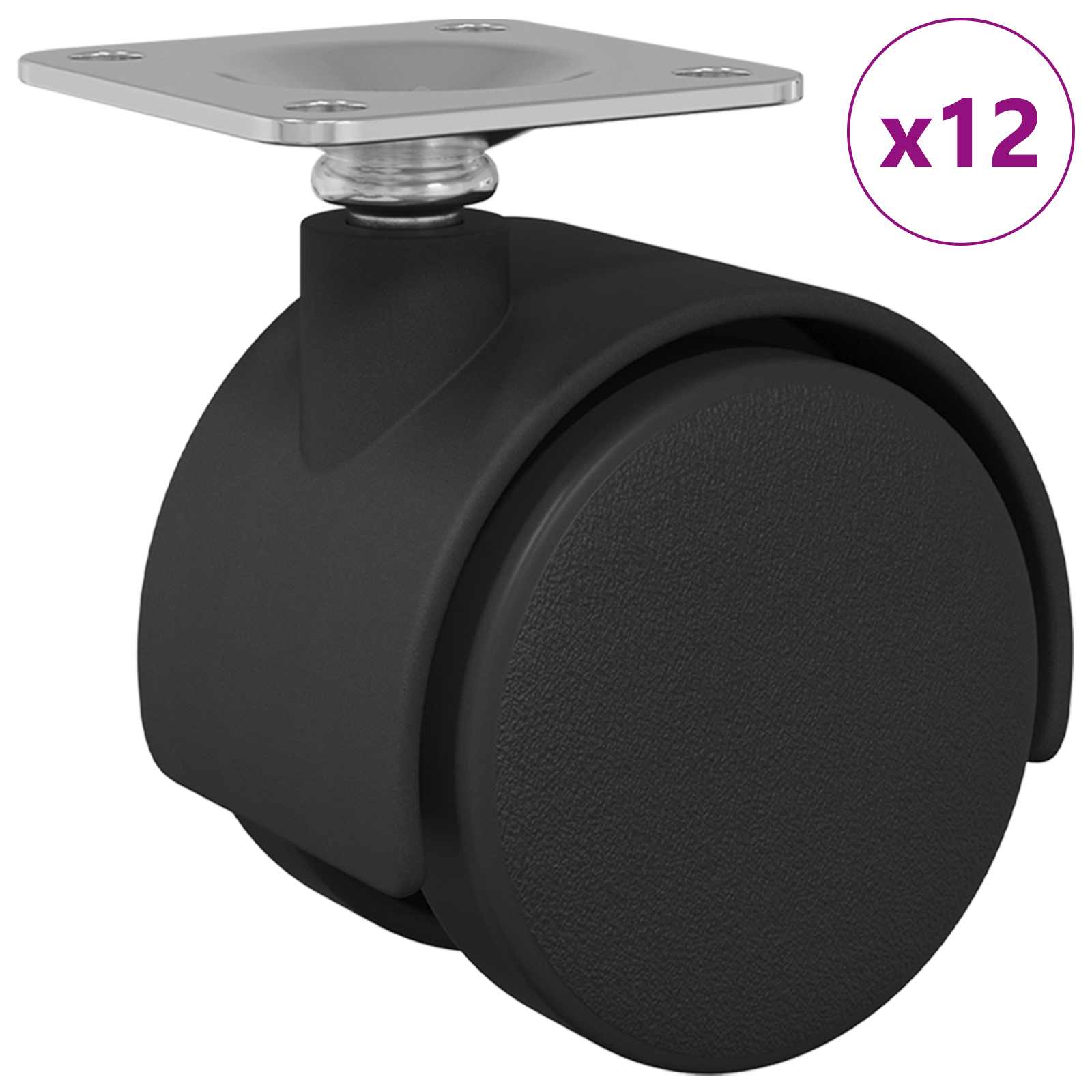 Pöörlev rullik 12 tk Must 39,5 x 39,5 x 37,8 mm Raud ja PP