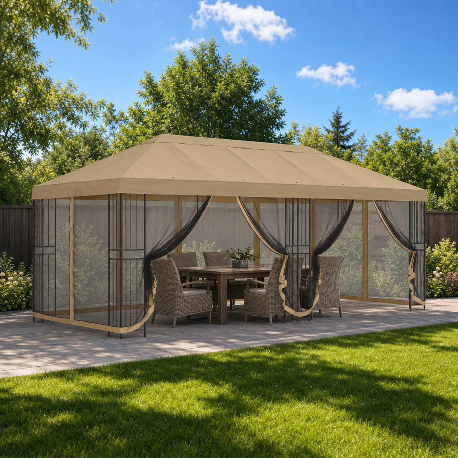 Paviljon külgseinadega 6 x 3 m Beež Polüester ja teras 190 gsm