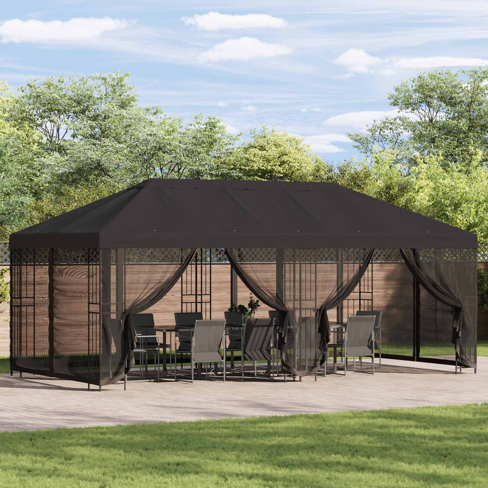 Paviljon külgseinadega 6 x 3 m Antratsiit Polüester ja teras