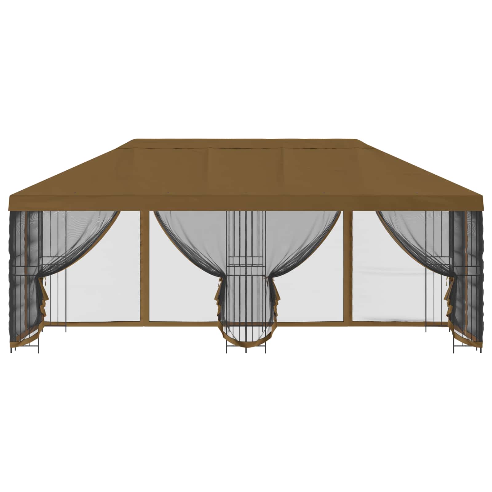 Paviljon külgseinadega 6 x 3 m Pruunikashall Polüester ja teras