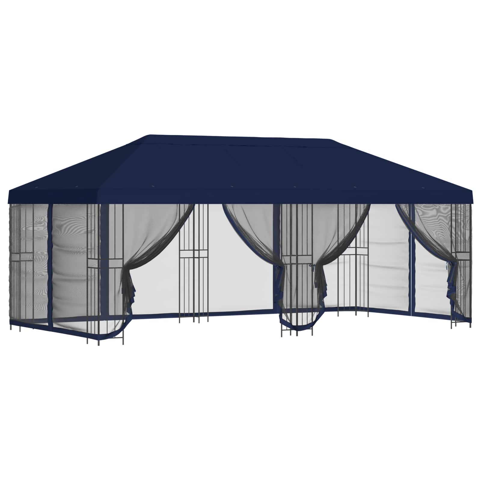 Paviljon külgseinadega 6 x 3 m Sinine Polüester ja teras
