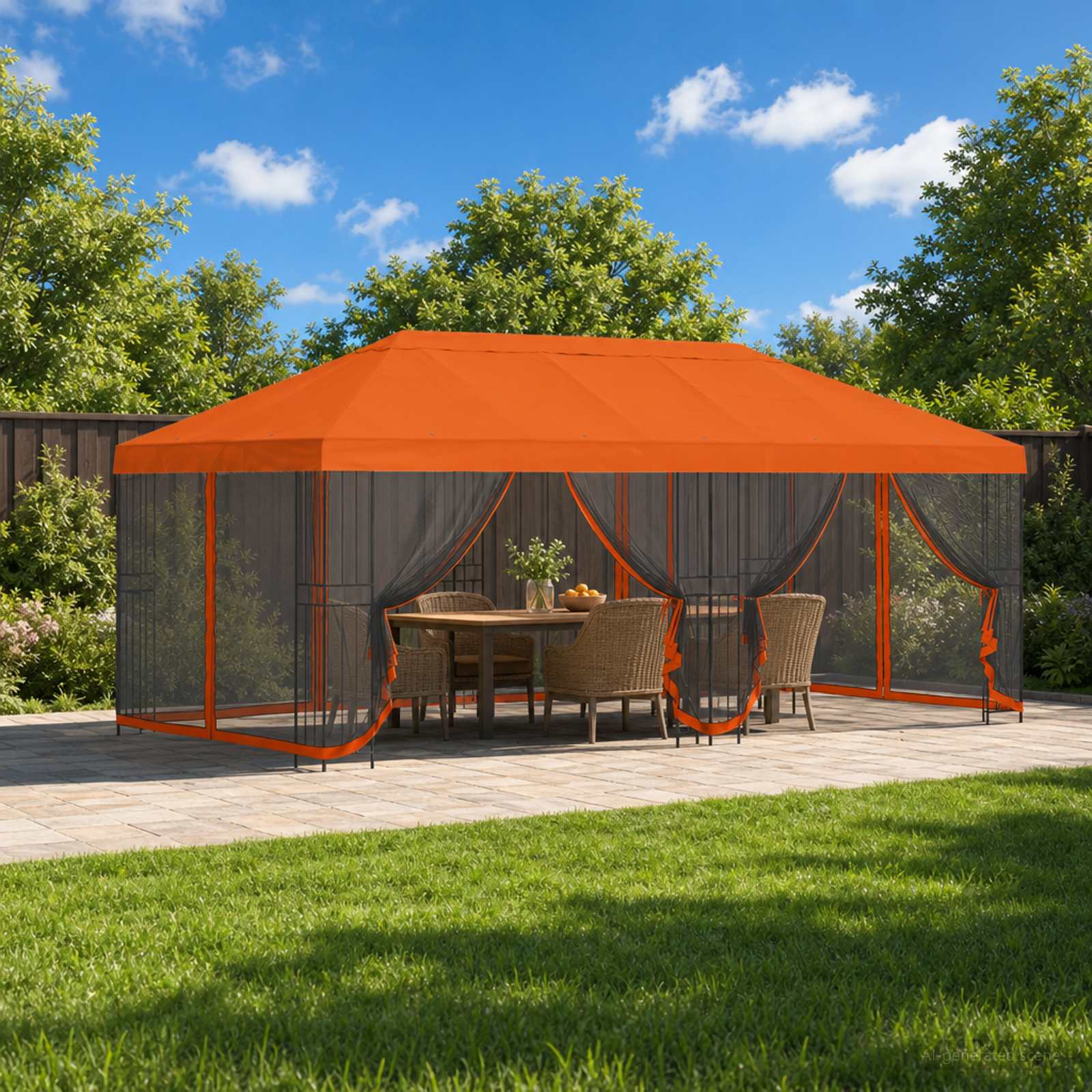 Paviljon külgseinadega 6 x 3 m Oranž Polüester ja teras 190 gsm