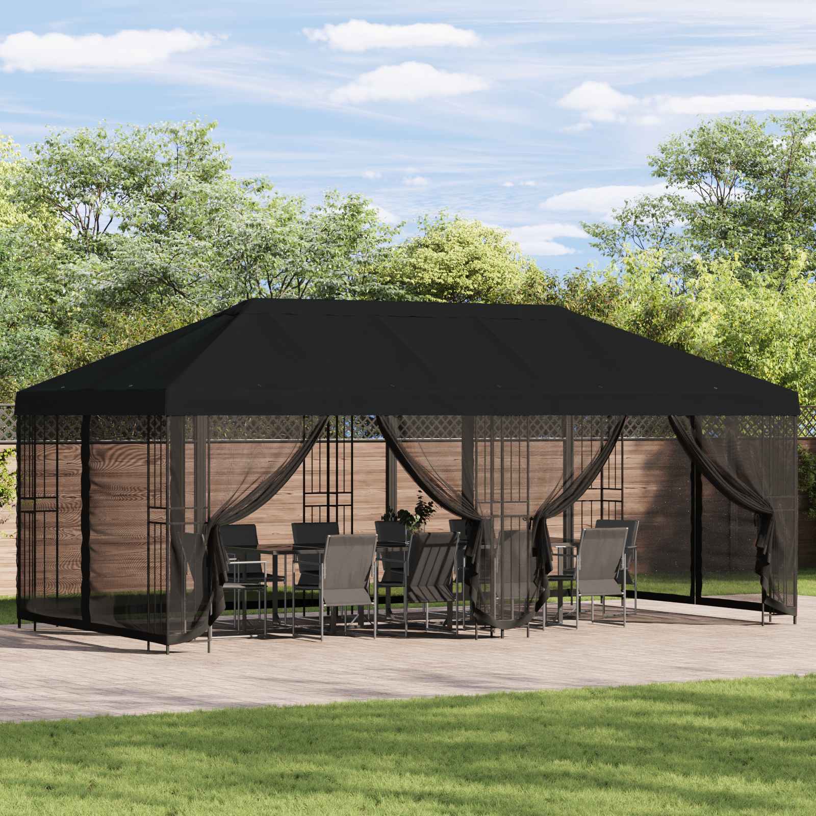 Paviljon külgseinadega 6 x 3 m Must Polüester ja teras 190 gsm