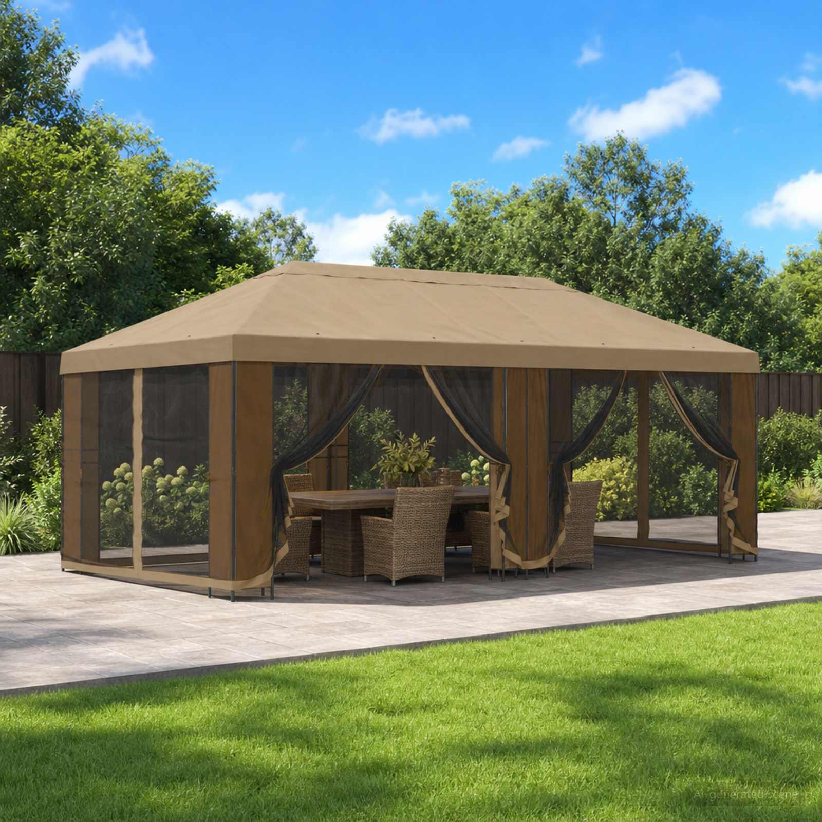 Aia telk külgseintega 6 x 3 m Beež Polüester ja teras 190 gsm