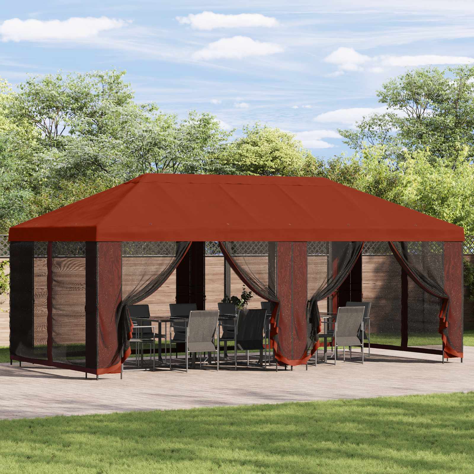 Aia telk külgseintega 6 x 3 m Terrakota Polüester ja teras