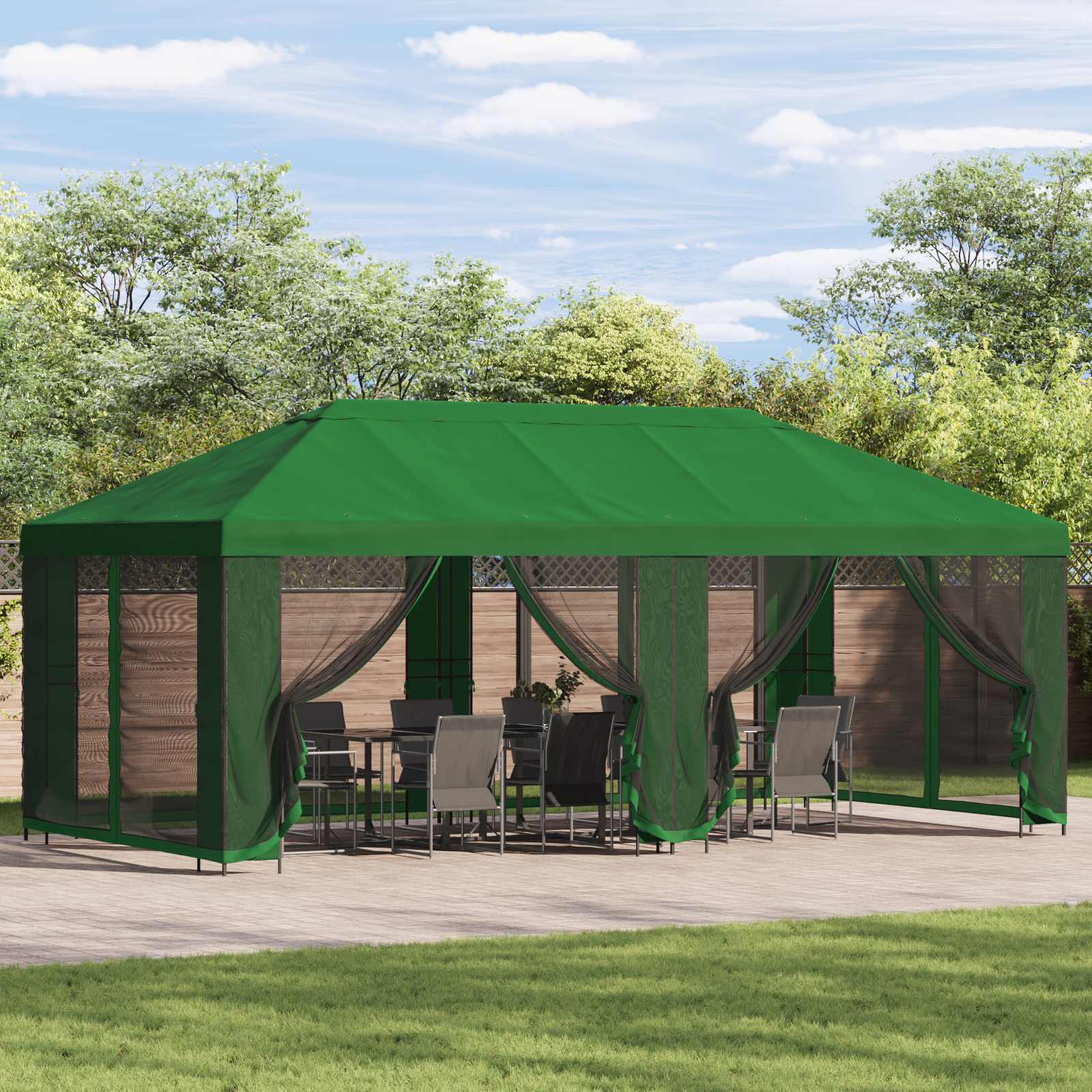 Aia telk külgseintega 6 x 3 m Roheline Polüester ja teras