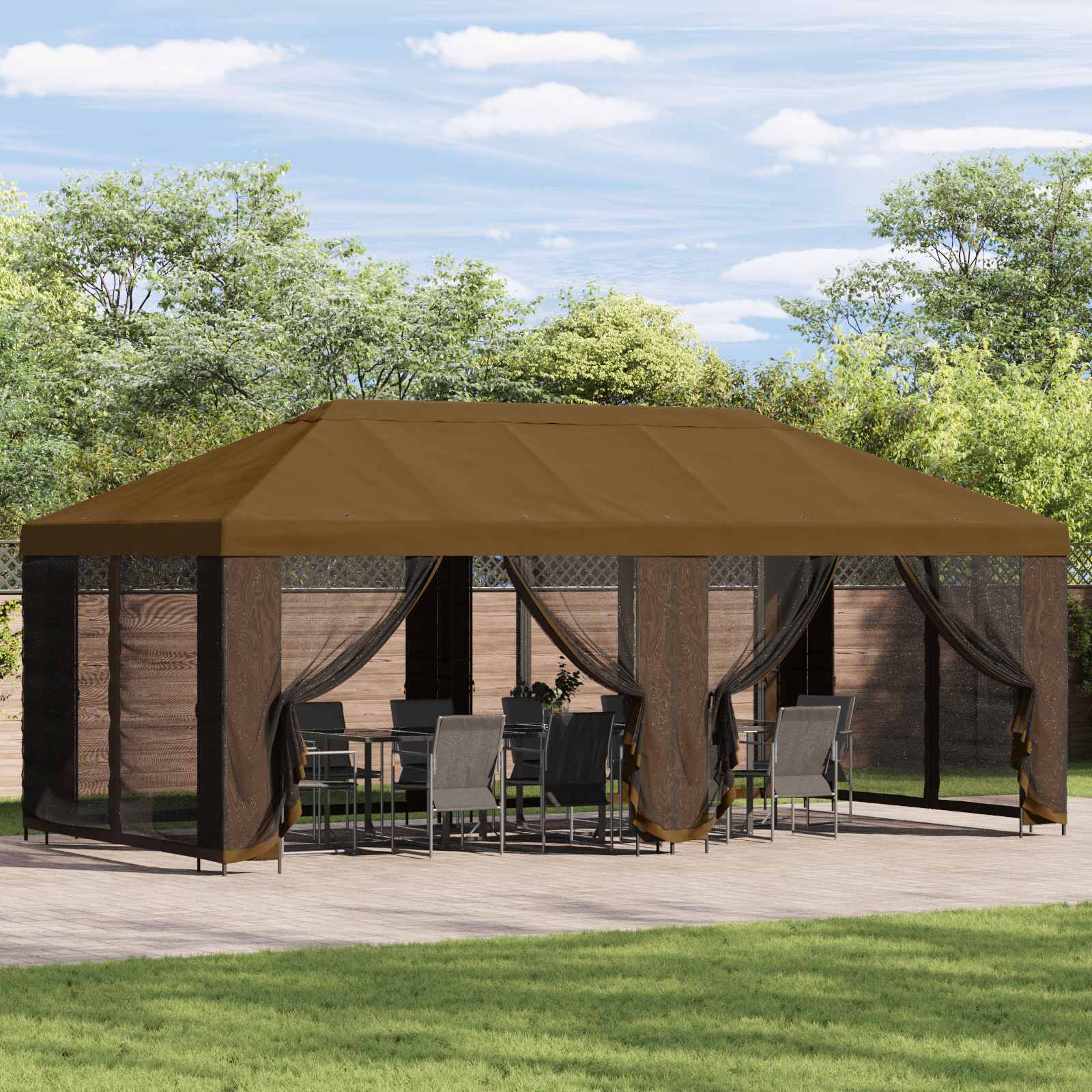 Aia telk külgseintega 6 x 3 m Pruunikashall Polüester ja teras