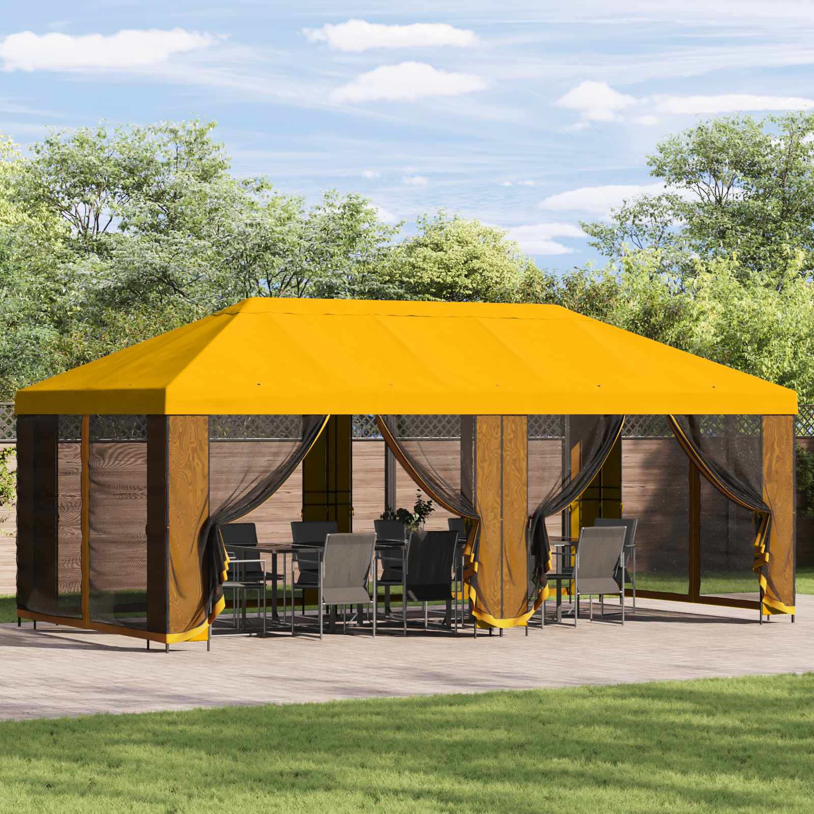 Aia telk külgseintega 6 x 3 m Kollane Polüester ja teras