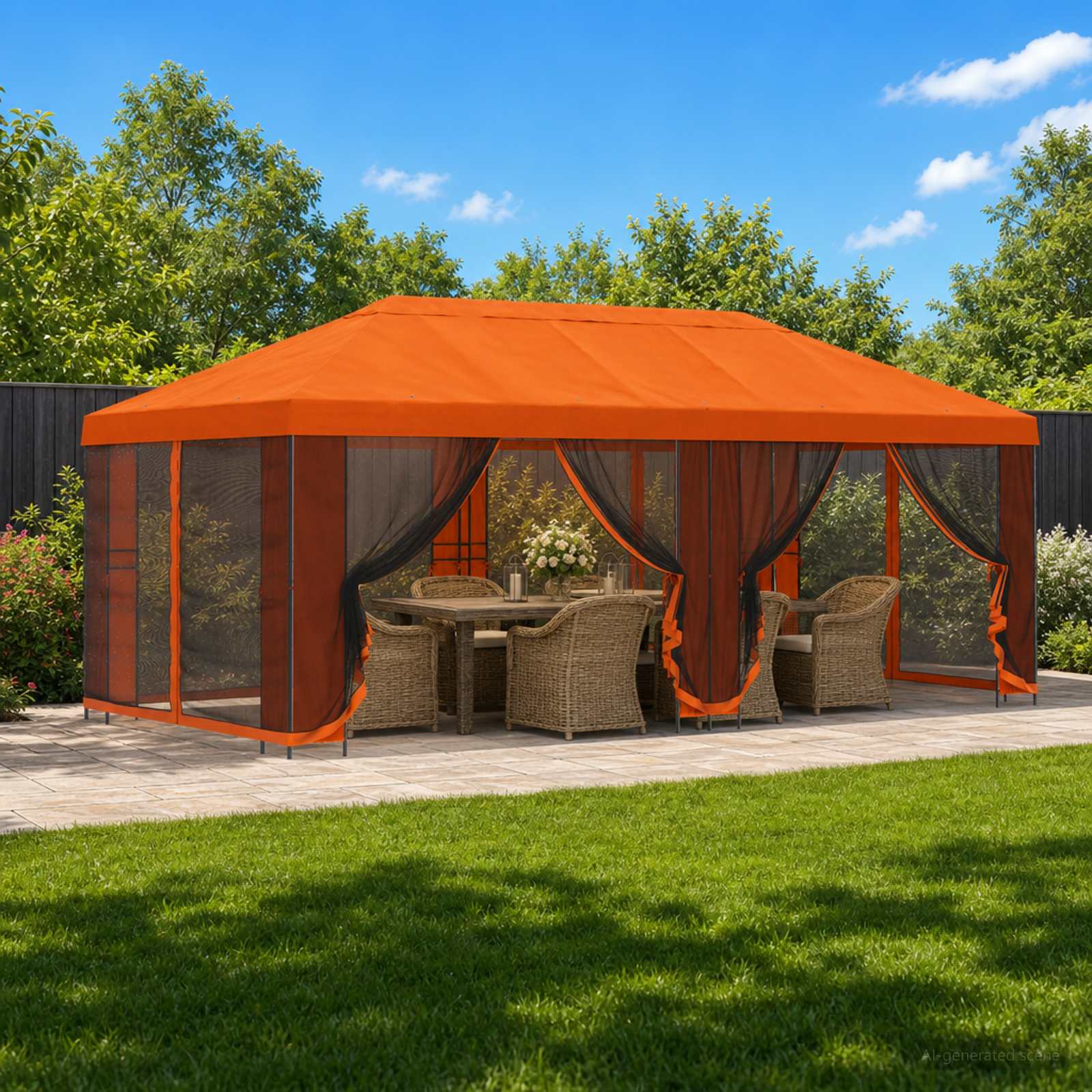 Aia telk külgseintega 6 x 3 m Oranž Polüester ja teras 190 gsm
