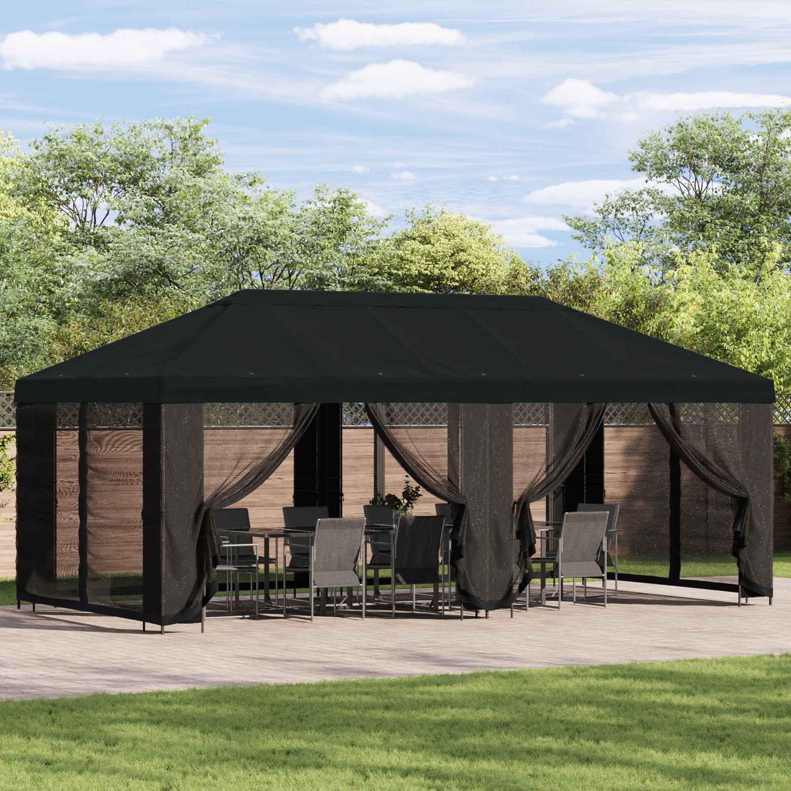 Aia telk külgseintega 6 x 3 m Must Polüester ja teras 190 gsm