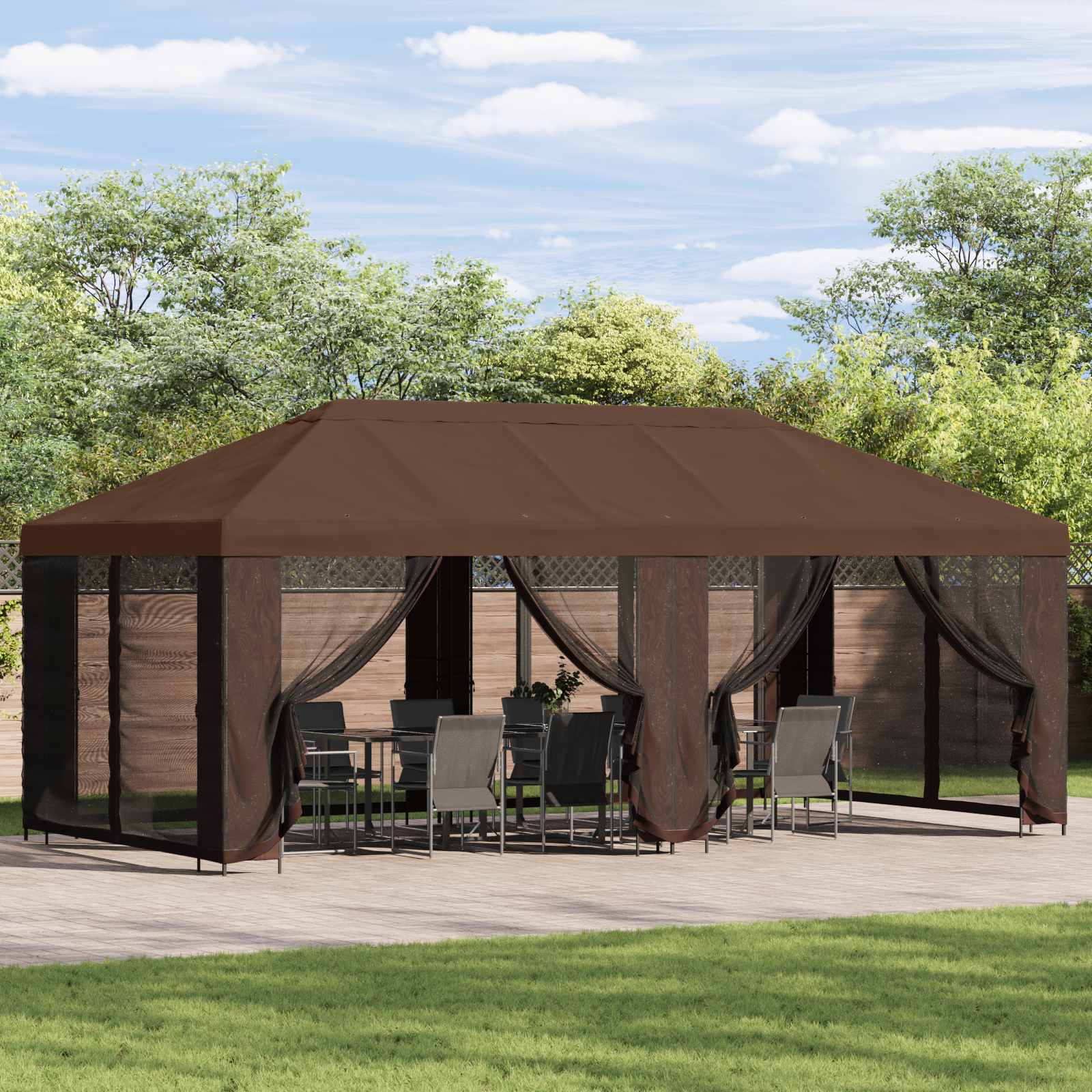 Aia telk külgseintega 6 x 3 m Pruun Polüester ja teras 190 gsm