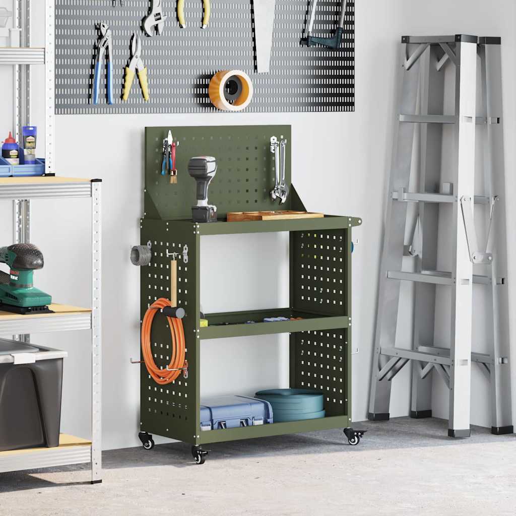 Tööriistade käru riiuliga Oliiviroheline 65 x 35 x 111 cm