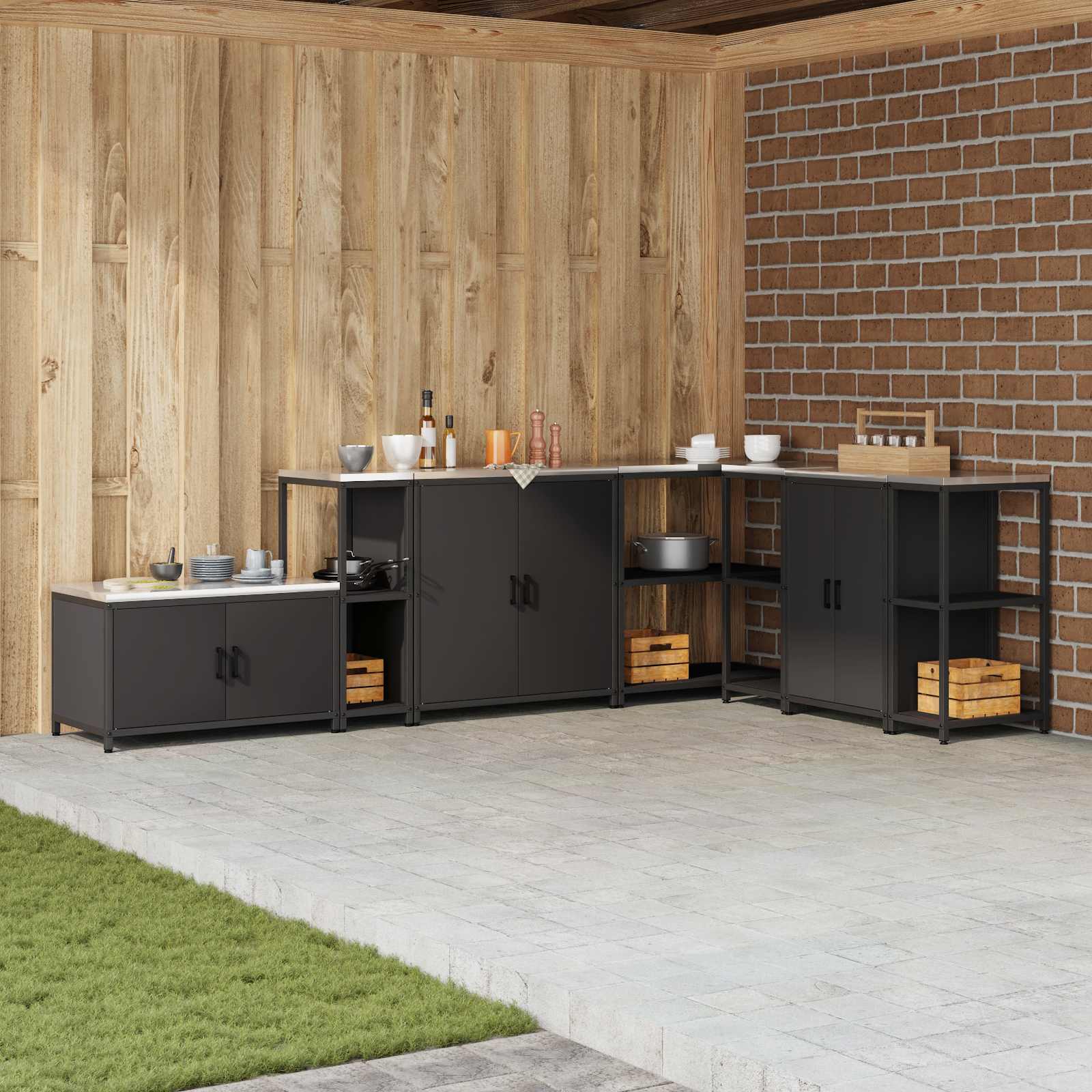 Köögi riiulite komplekt HATTEM Must 30 x 50 x 92 cm Teras
