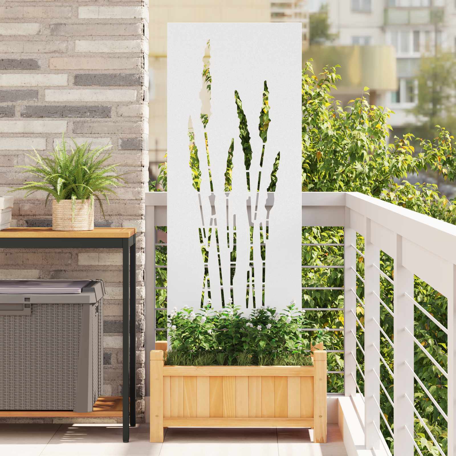 Aia privaatsuse kate Lilled Valge 50 x 140 cm Külmpruun teras