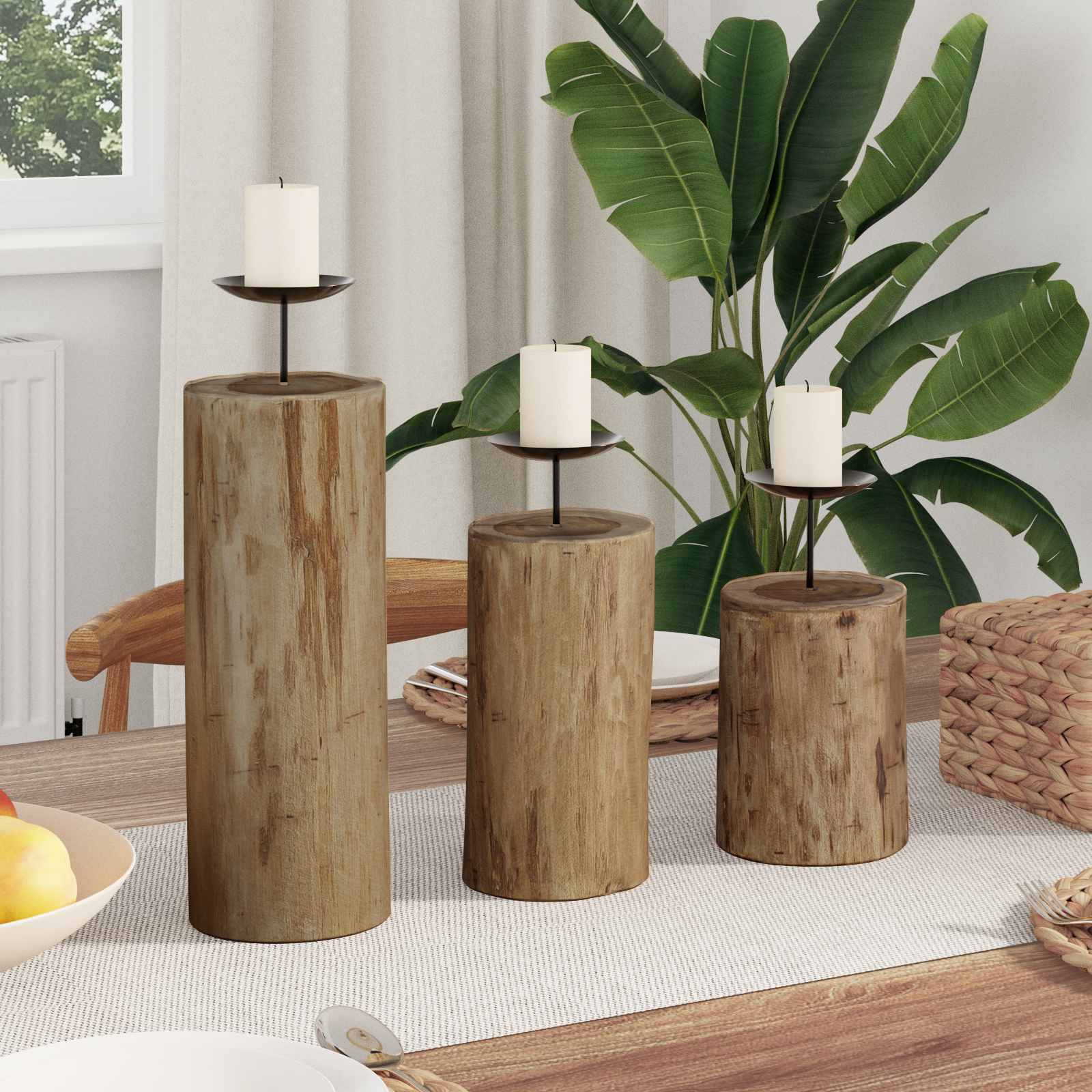 Küünlahoidja 3 tk Naturaalne Tiikpuu