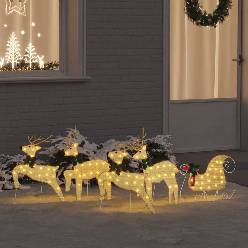 LED Põhjapõdrad 5 tk Kuldne 43 x 18 x 66 cm kangas