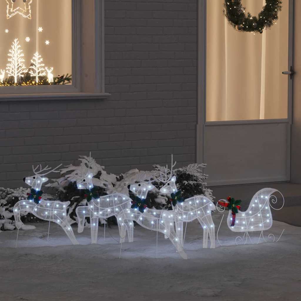 LED Põhjapõdrad 5 tk Valge 43 x 18 x 66 cm kangas