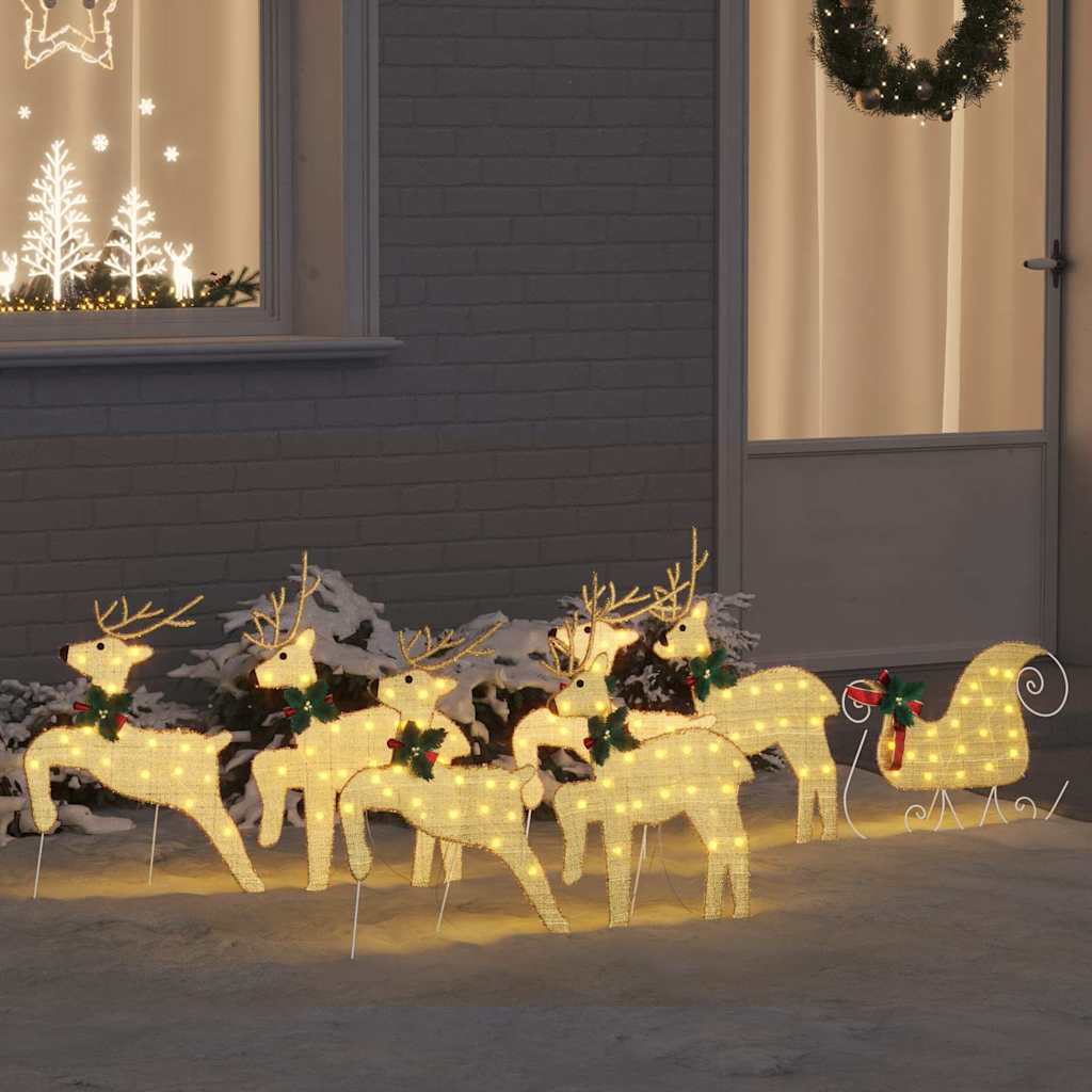 LED Põhjapõdrad 7 tk Kuldne 43 x 18 x 66 cm kangas