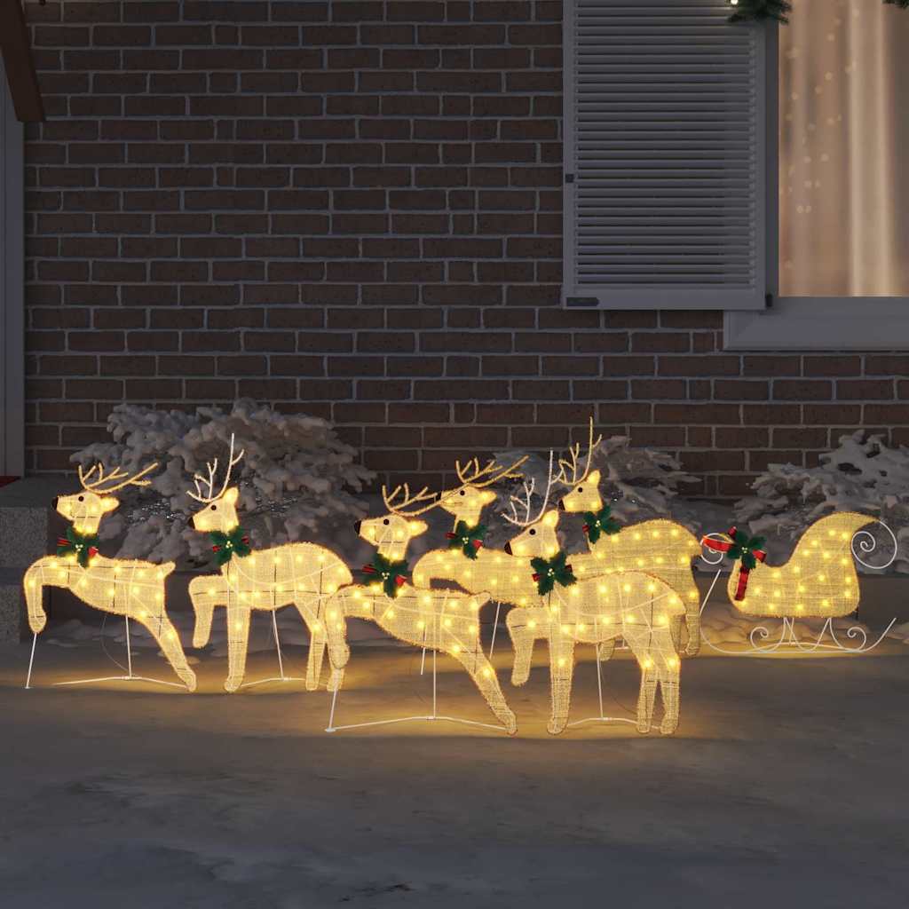 LED Põhjapõdrad 7 tk Kuldne 43 x 18 x 66 cm kangas