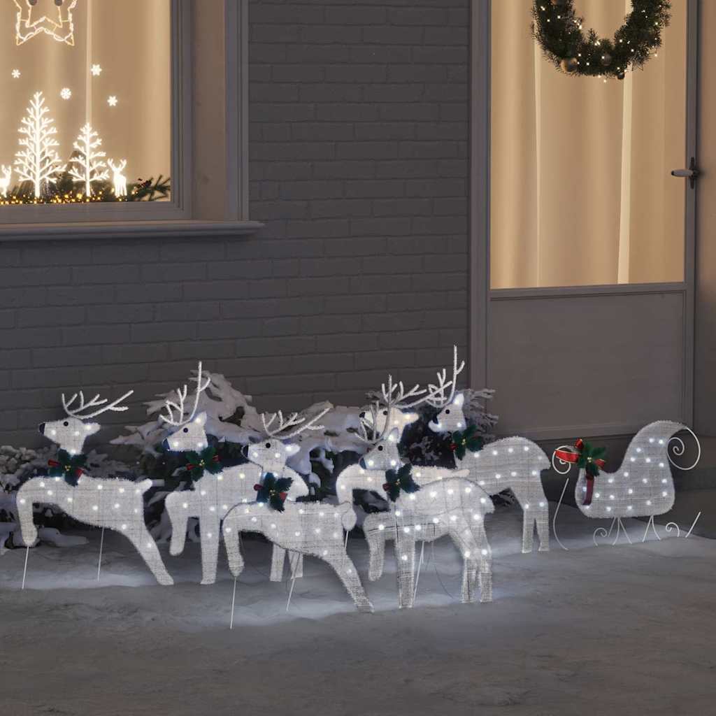 LED Põhjapõdrad 7 tk Hõbedane 43 x 18 x 66 cm kangas