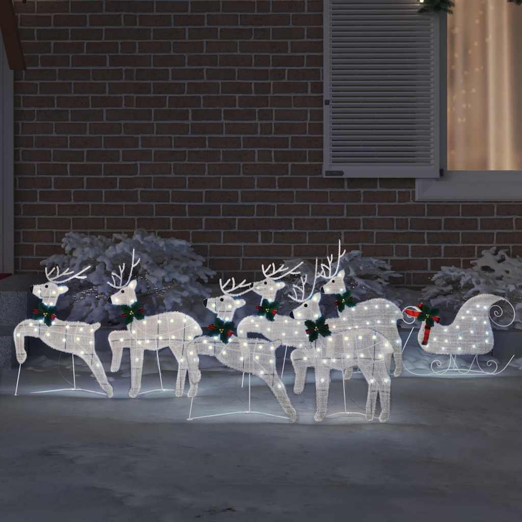 LED Põhjapõdrad 7 tk Hõbedane 43 x 18 x 66 cm kangas