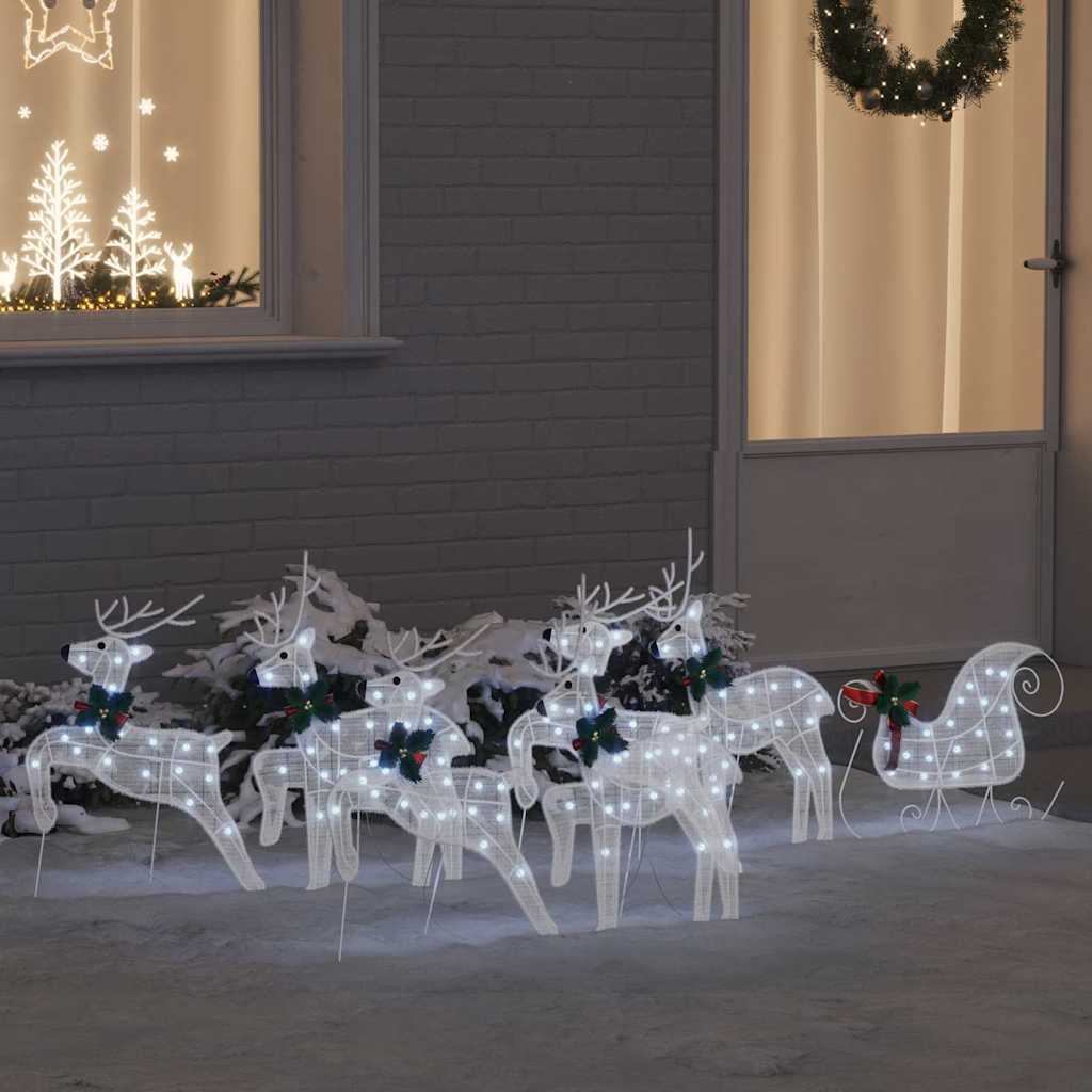 LED Põhjapõdrad 7 tk Valge 43 x 18 x 66 cm kangas