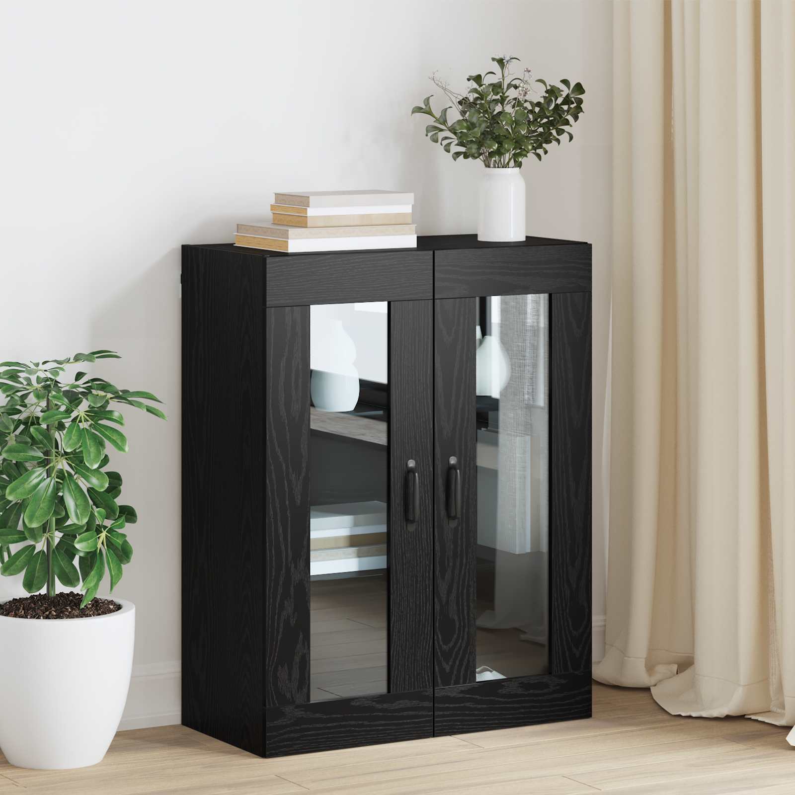Hoiukapp Seinale kinnitatav Must tamm 69,5 x 34 x 90 cm
