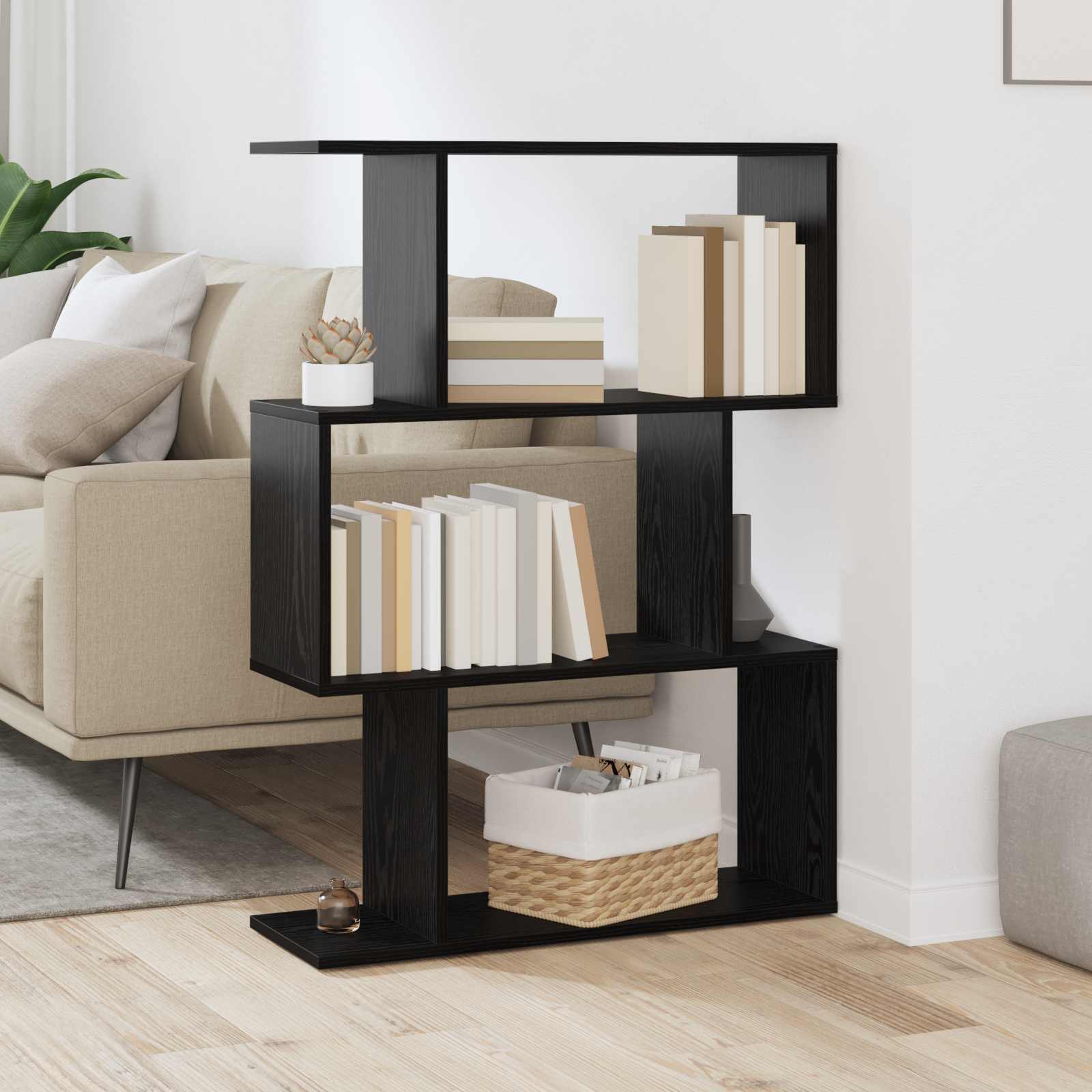 Raamaturiiul 3 tasandit 70 x 24 x 97 cm Tehispuit Must tamm