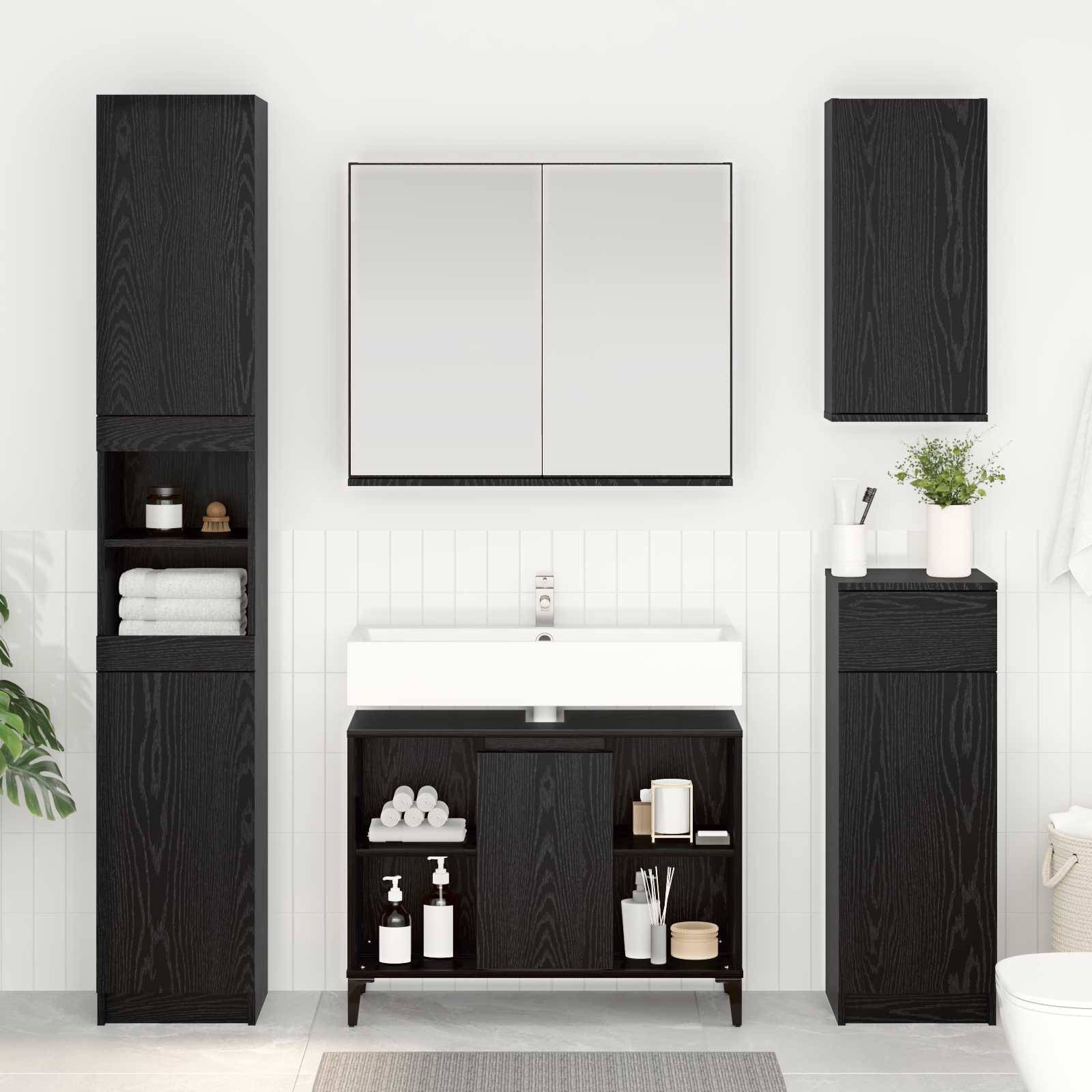 Valamukapp riiuliga ladustamisega Must tamm 80 x 33 x 60 cm