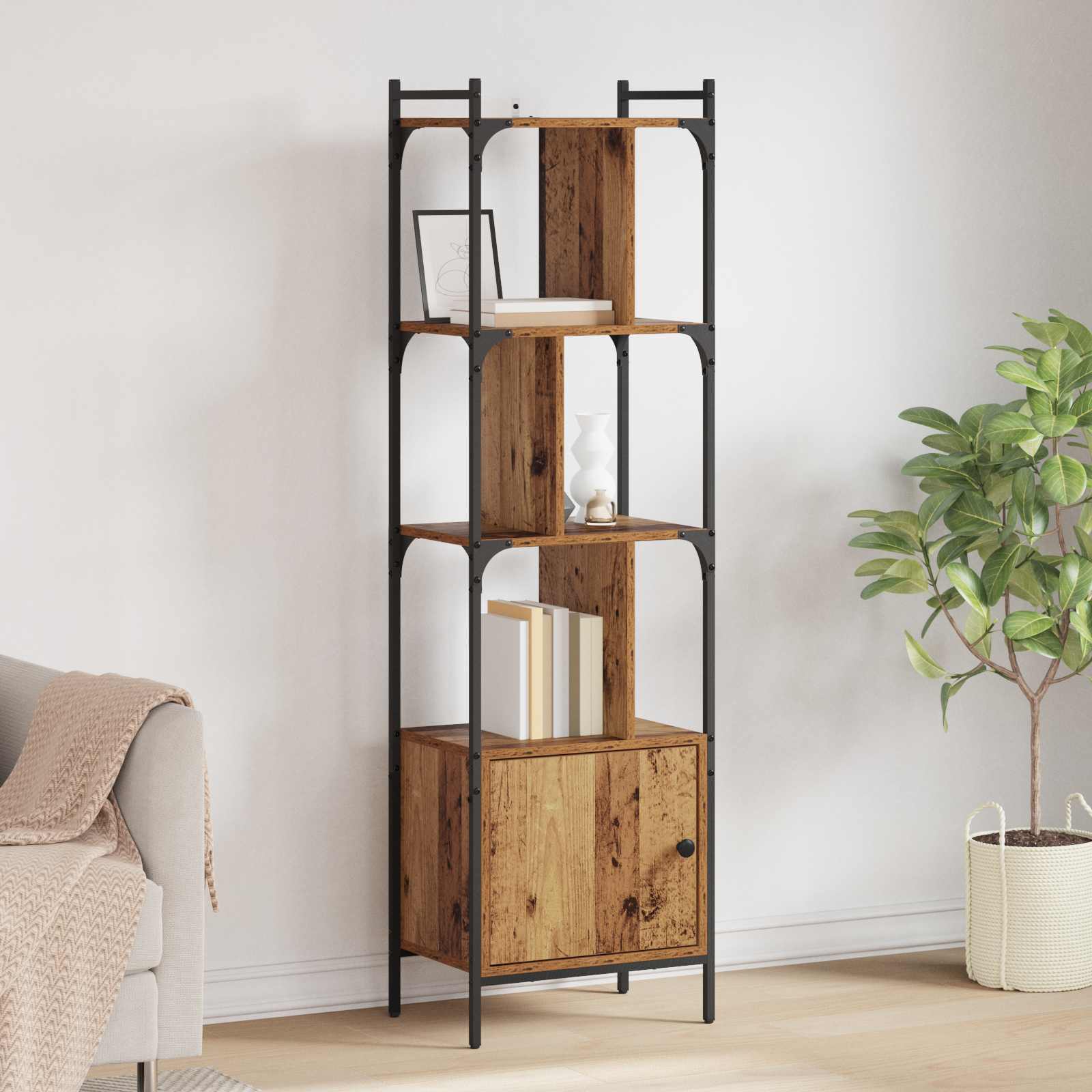 Raamatukapp 6 tasandit 44,5 x 30 x 154,5 cm Tehispuit Vana puit