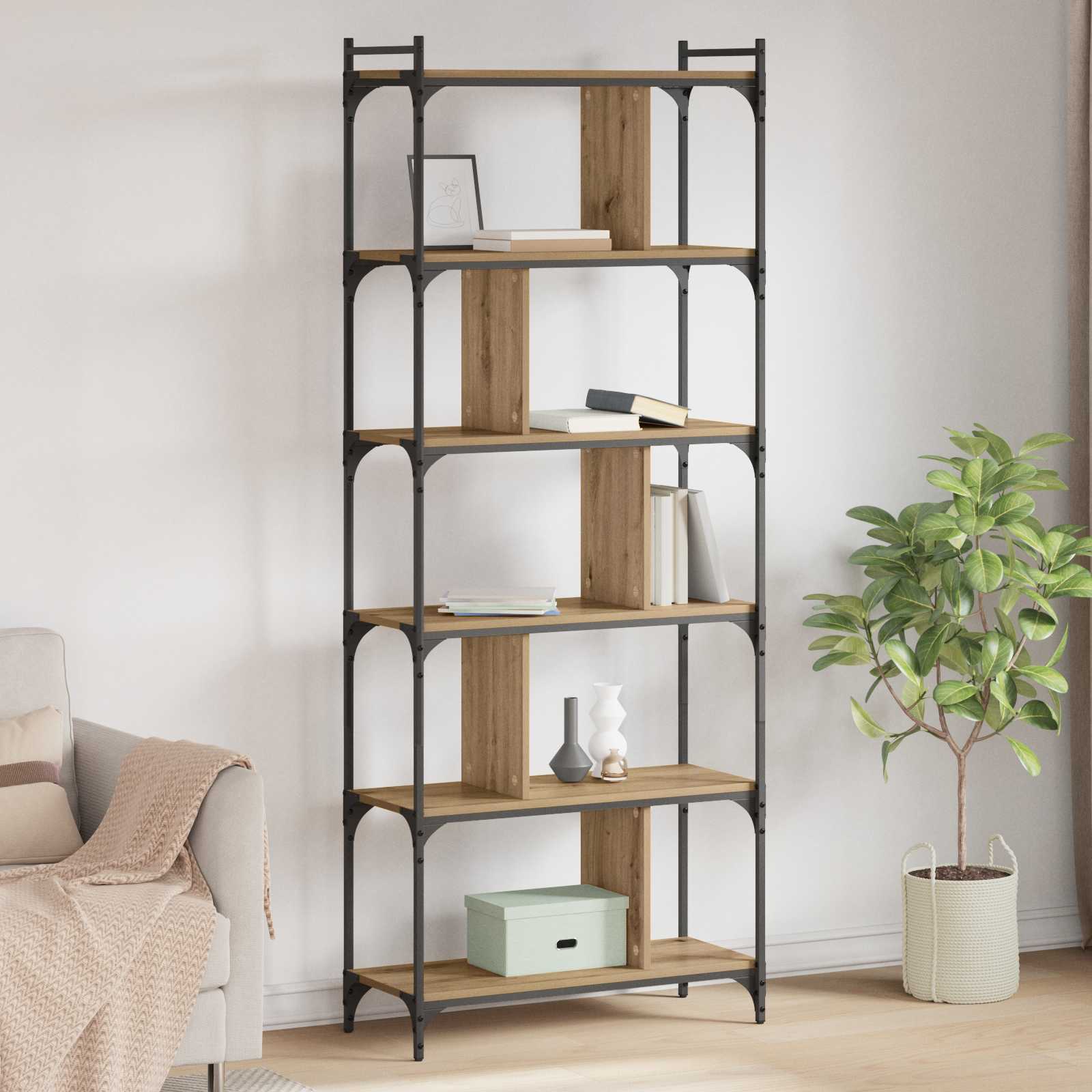 Raamatukapp 5 tasandit 76 x 32 x 192 cm Tehispuit käsitöötamm