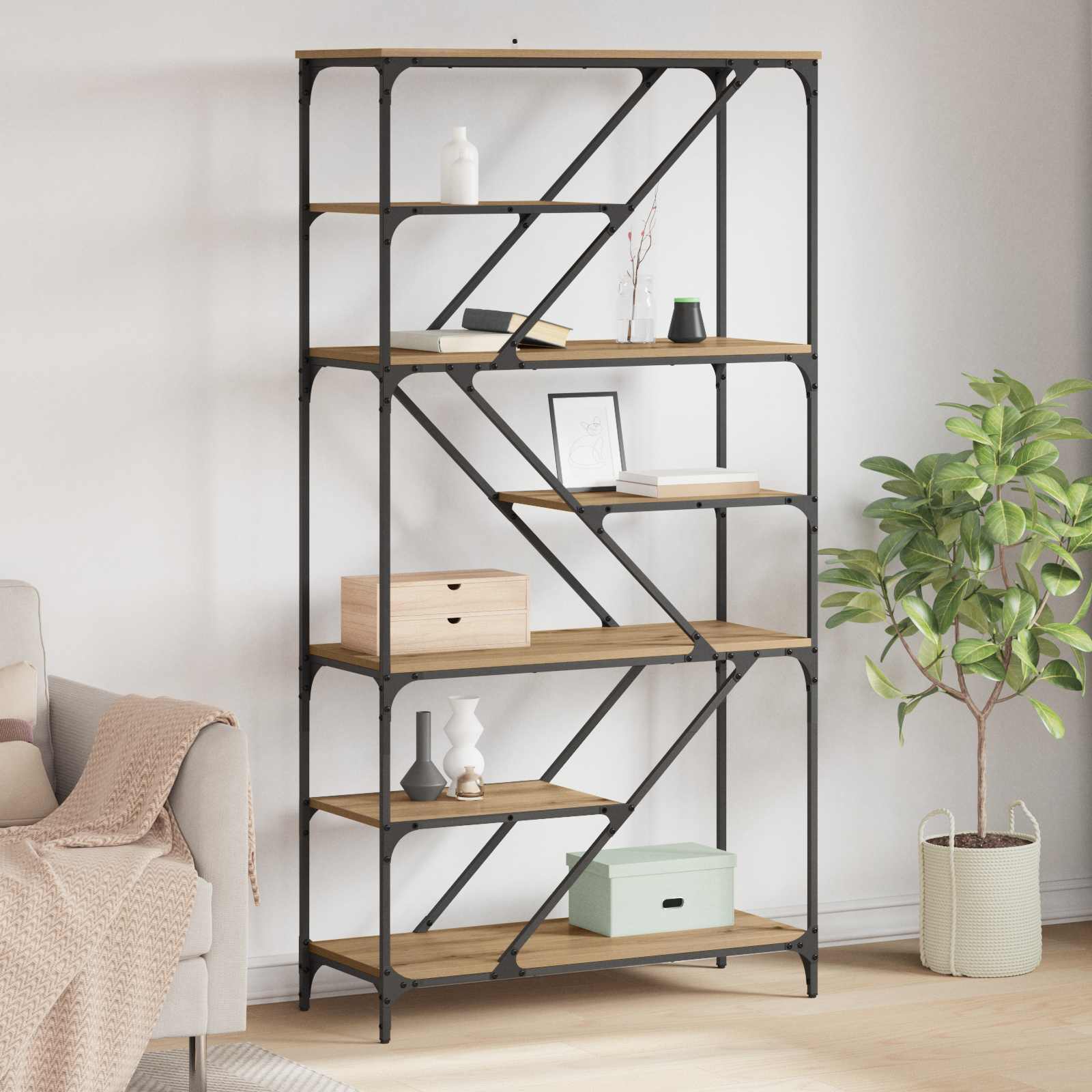 Raamatukapp 9 tasandit 91 x 36 x 176 cm Tehispuit Käsitööpuu