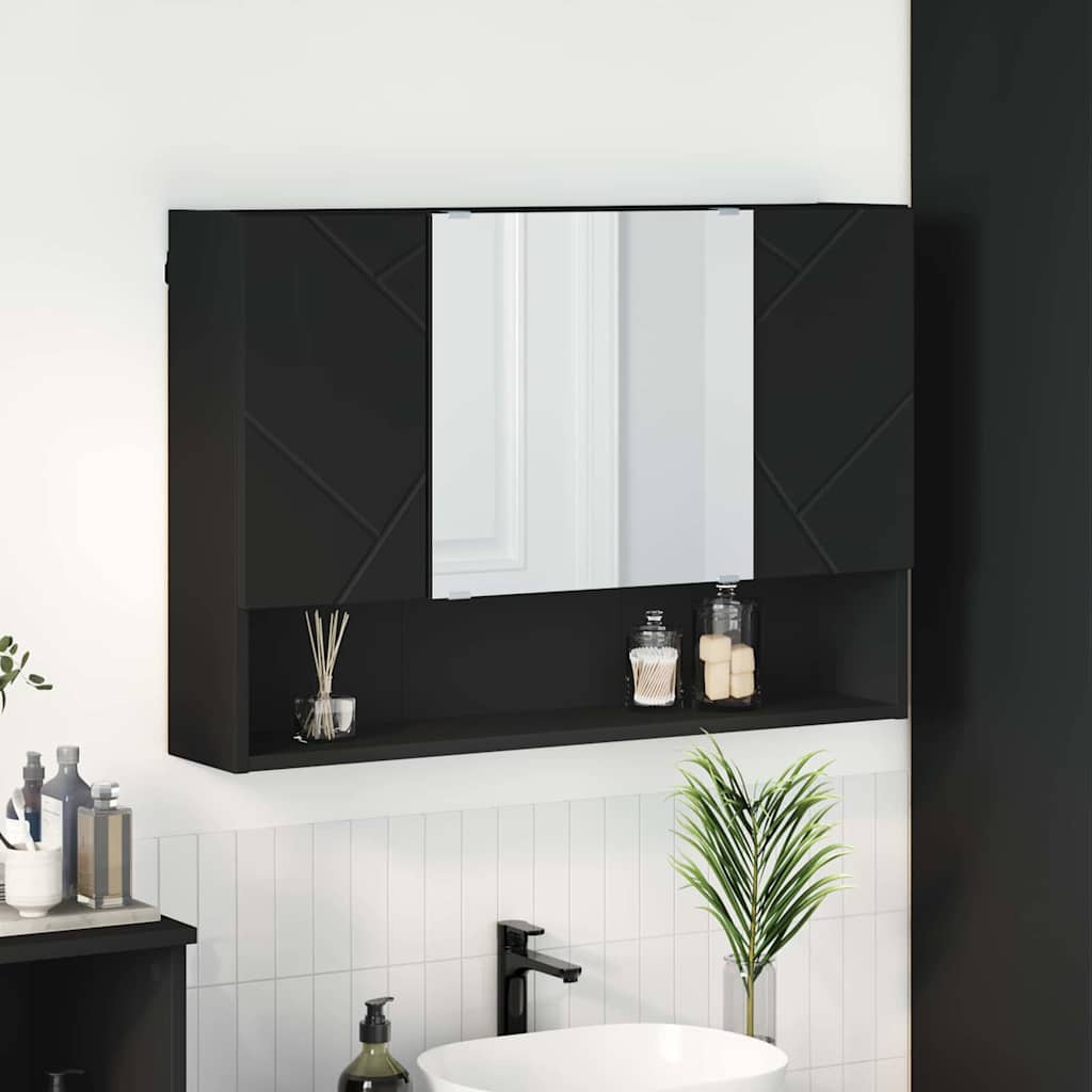 Peeglikapp Seinale kinnitatav Must 80 x 17 x 55 cm Tehispuit