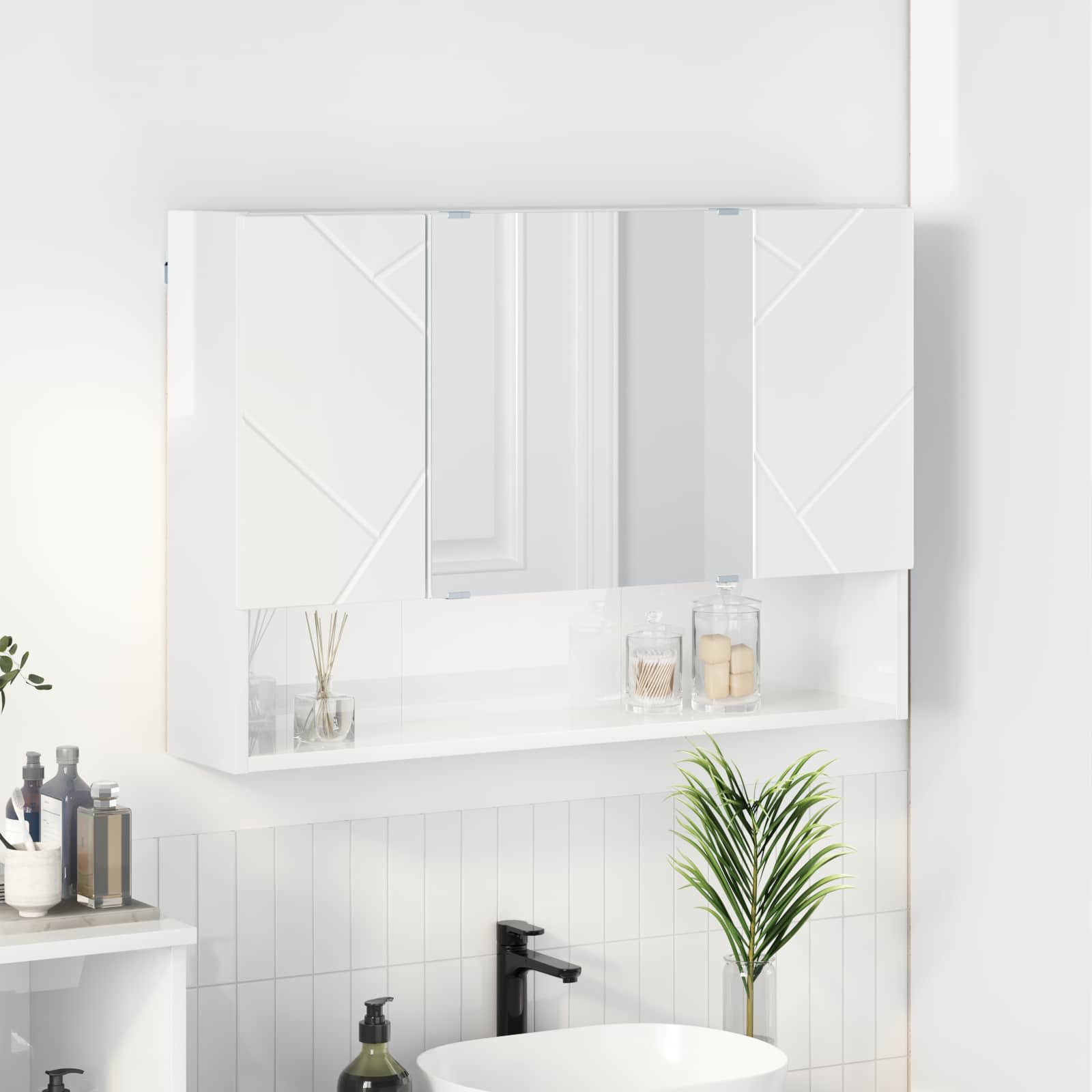 Peeglikapp Kergelt läikiv valge 80 x 17 x 55 cm Tehispuit