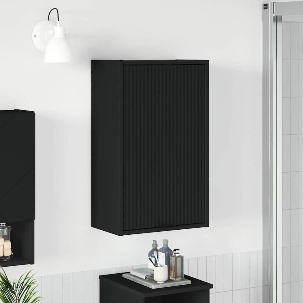 Vannitoa kapp uksega Must 39 x 23,5 x 65 cm Tehispuit & Metall
