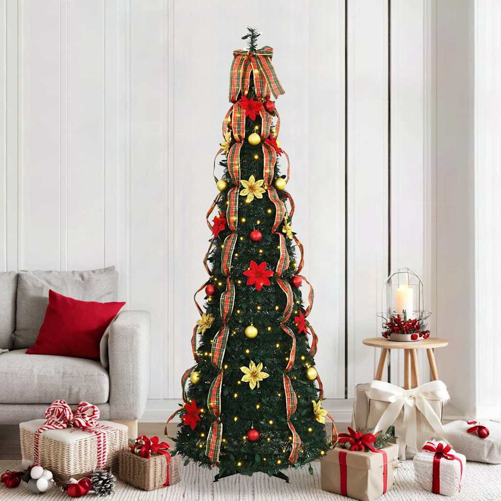 Tehisjõulupuu koos 200 LED-iga koos alusega Roheline 215 cm PVC